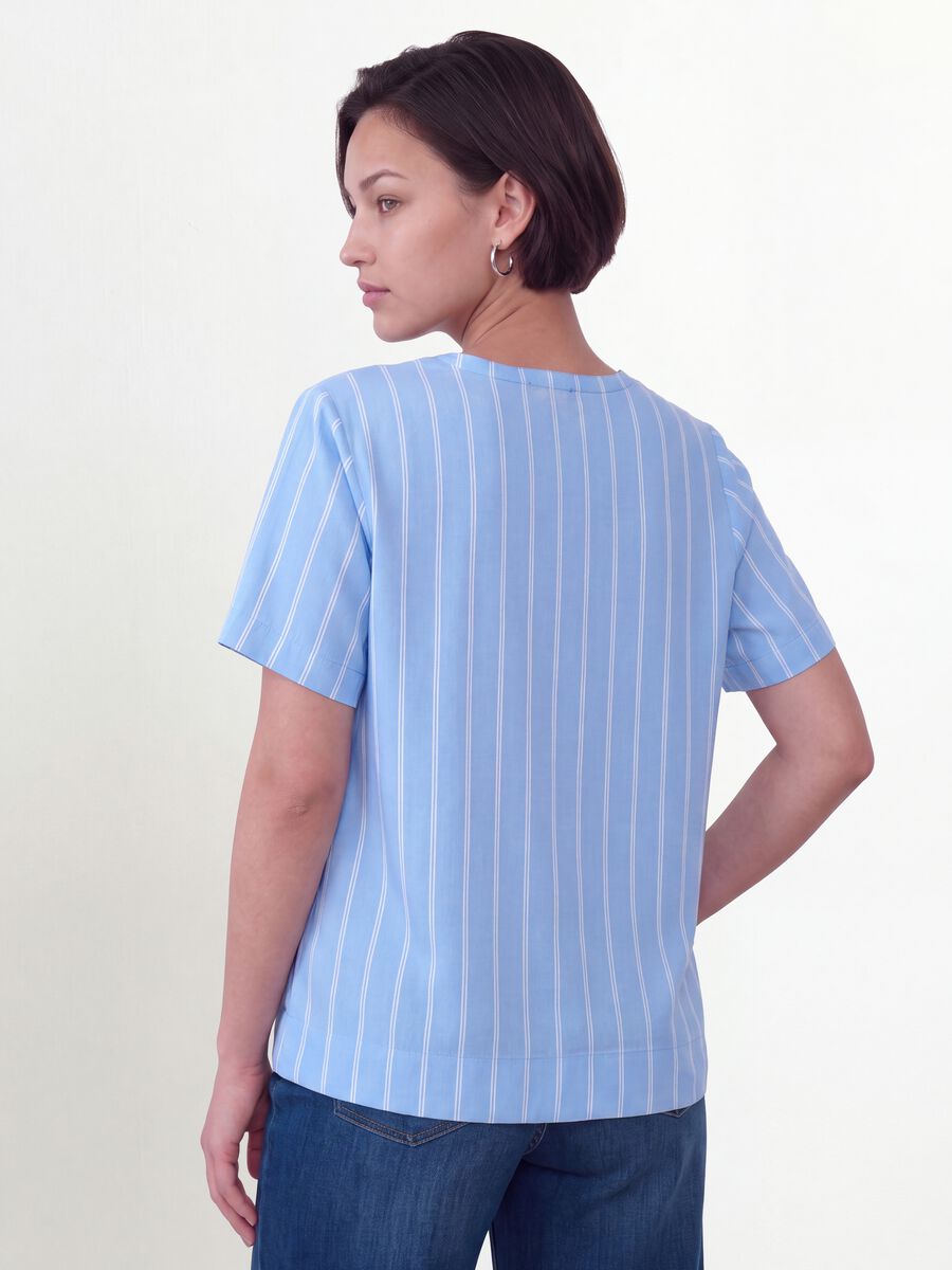 Blue striped pure viscose blouse with Mandarin collar, regular fit_2