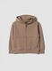 Light brown organic cotton hooded sweatshirt with zip, oversized fit for boys_0