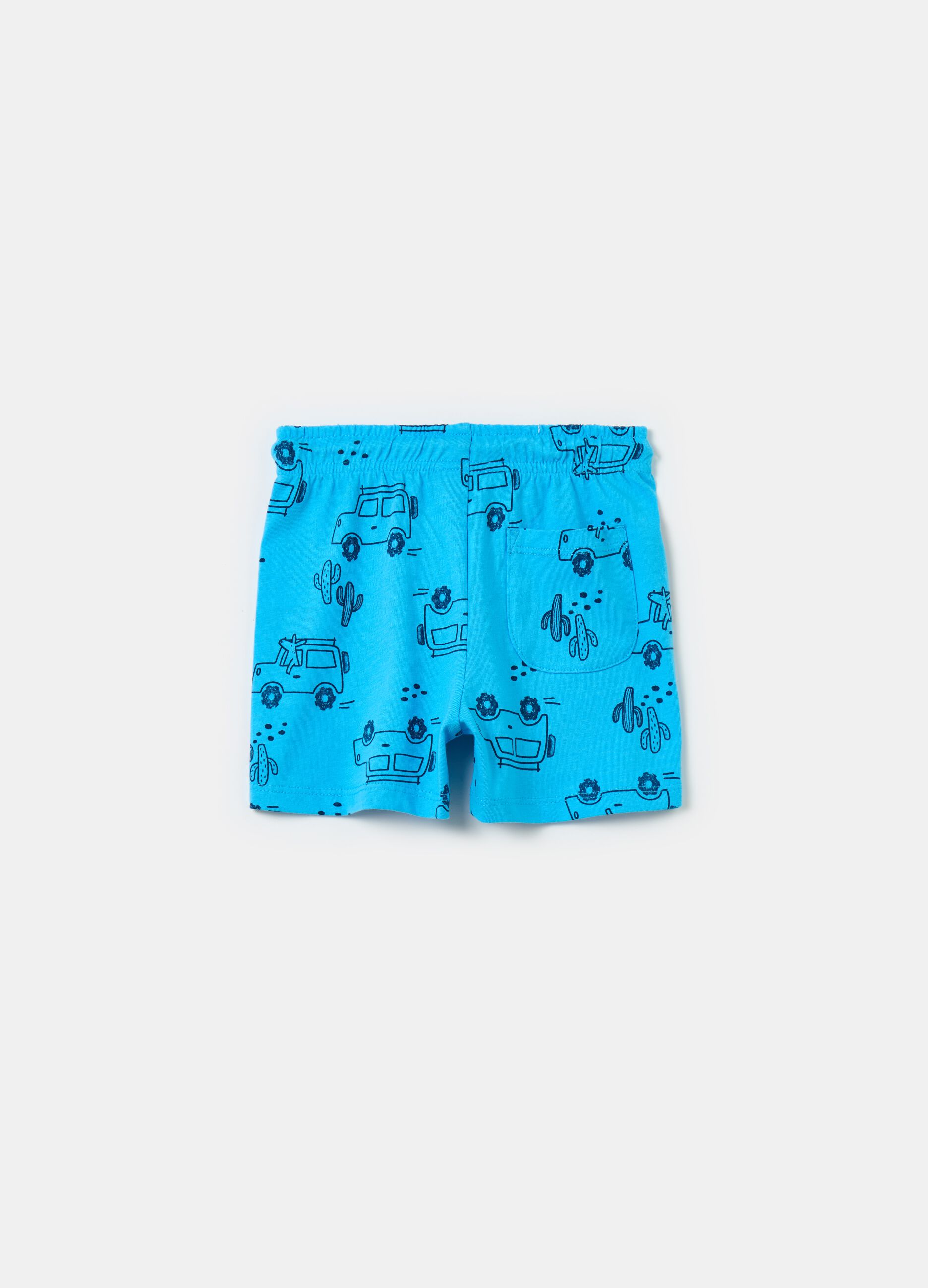 Cotton shorts with drawstring and print