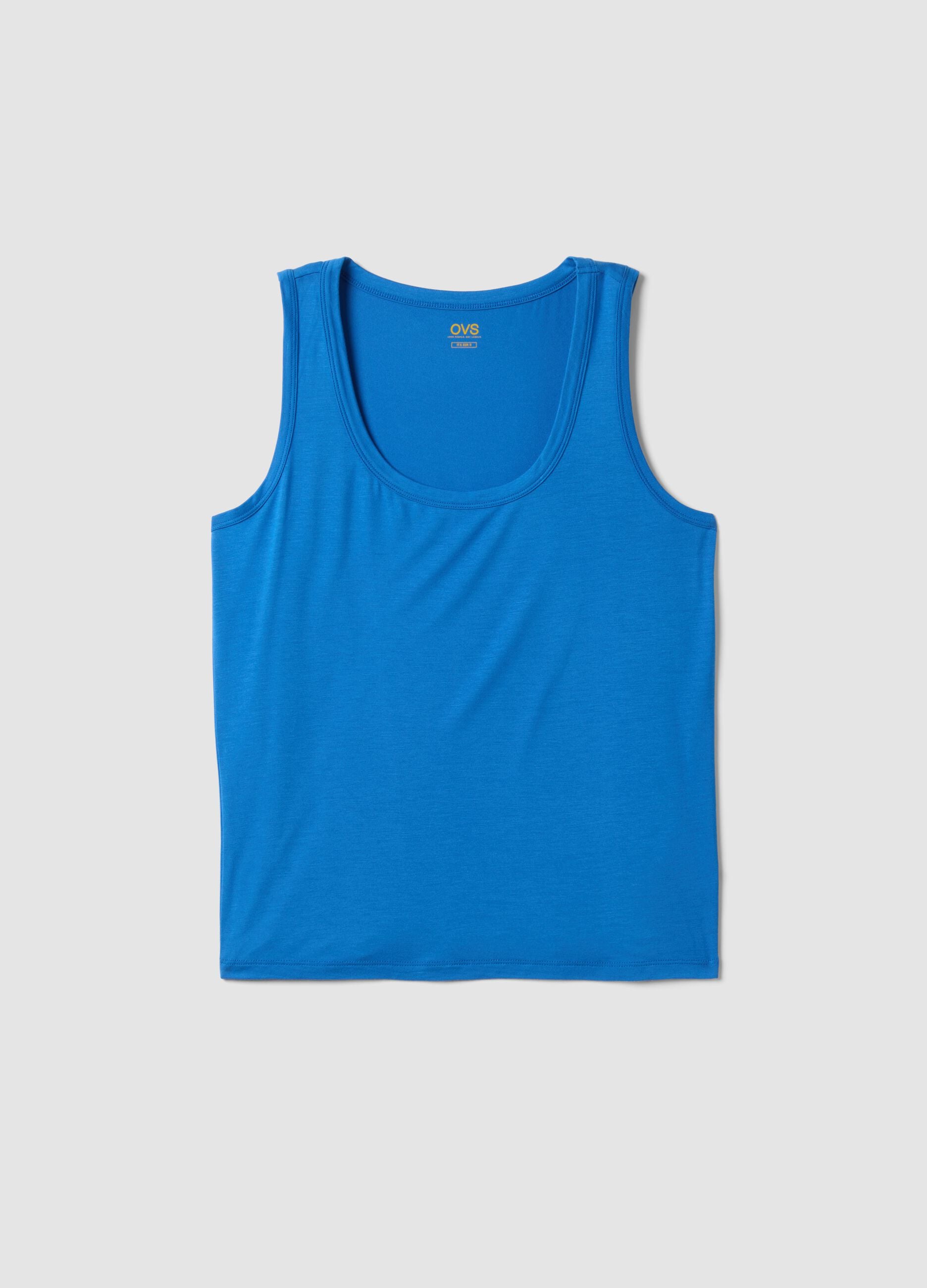 Blue stretch viscose top, regular fit