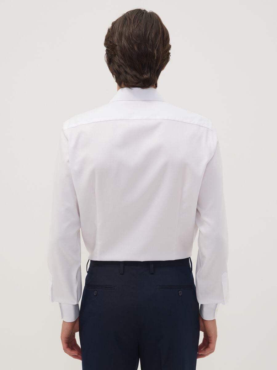 White slim-fit pure cotton twill shirt with French collar, non-iron_2