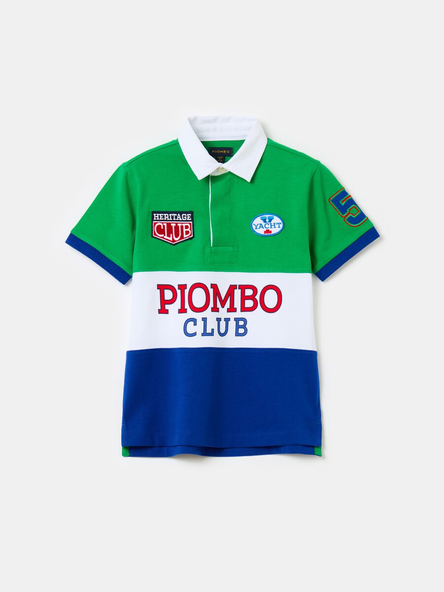 Colourblock polo shirt with patch and print_1
