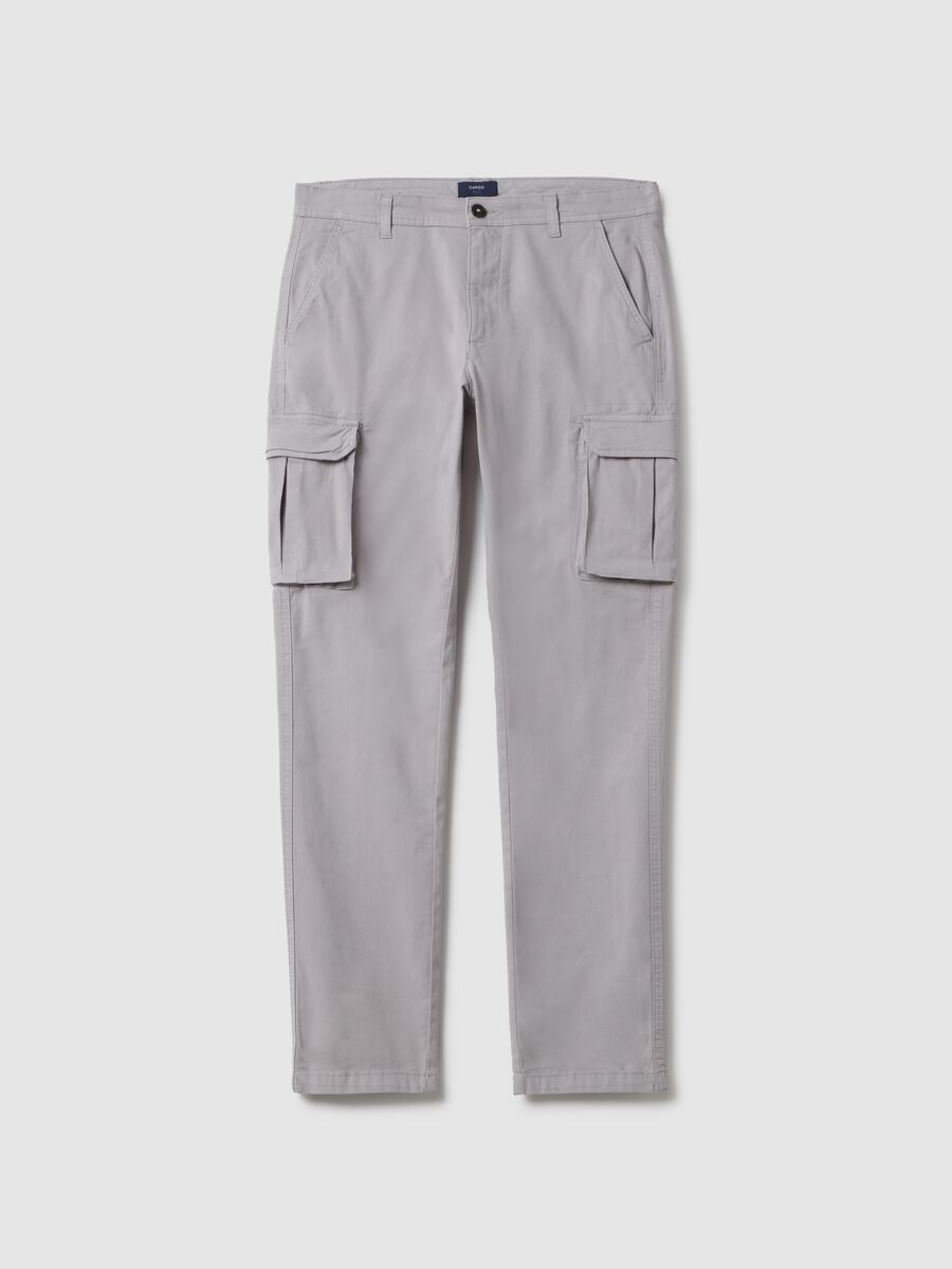Grey slim fit stretch cotton cargo trousers_4
