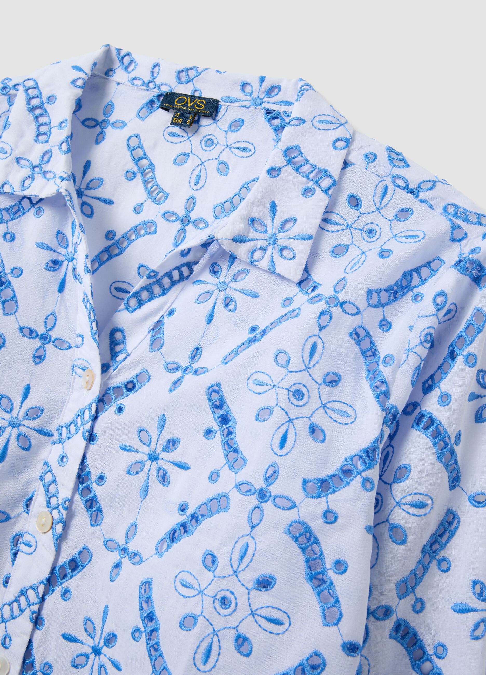 Blue organic cotton shirt with all-over print