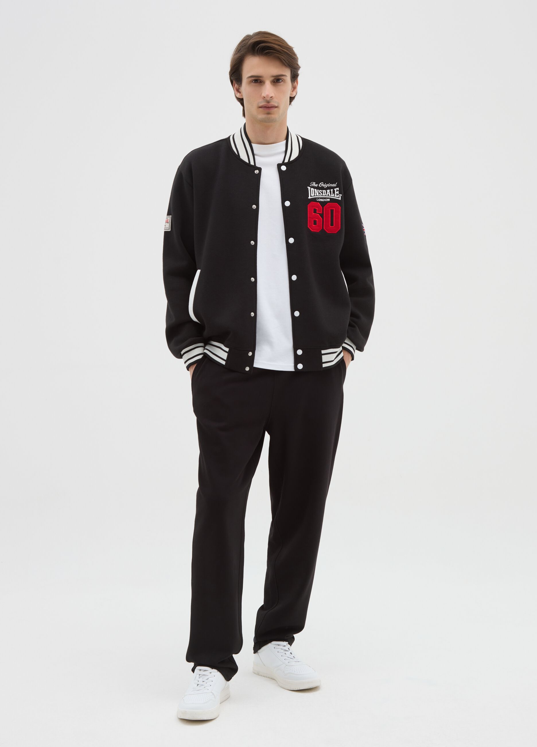 Black cotton-blend jacket with buttons