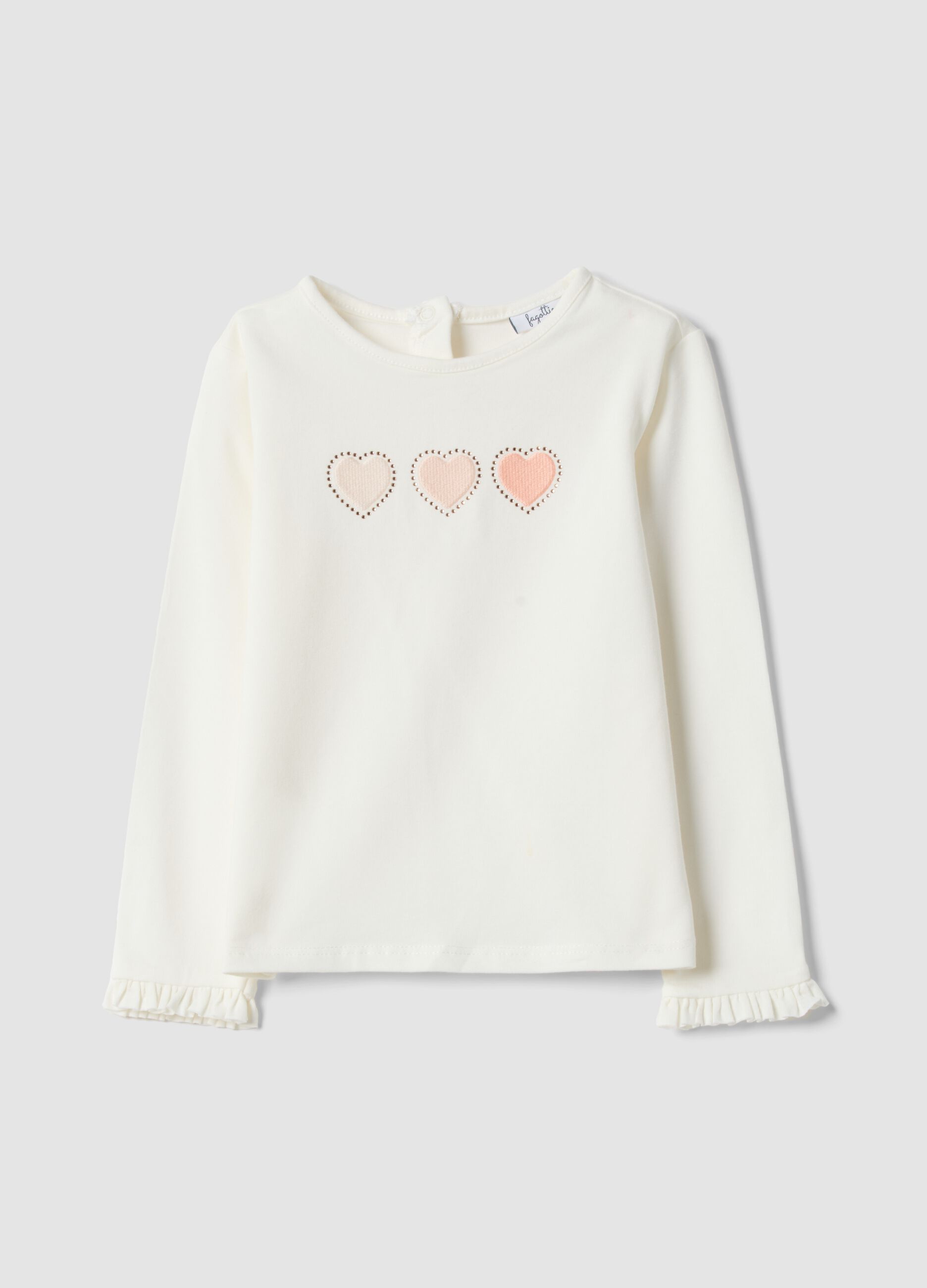 White Stretch Cotton T-Shirt for Girls Regular Fit with Hearts