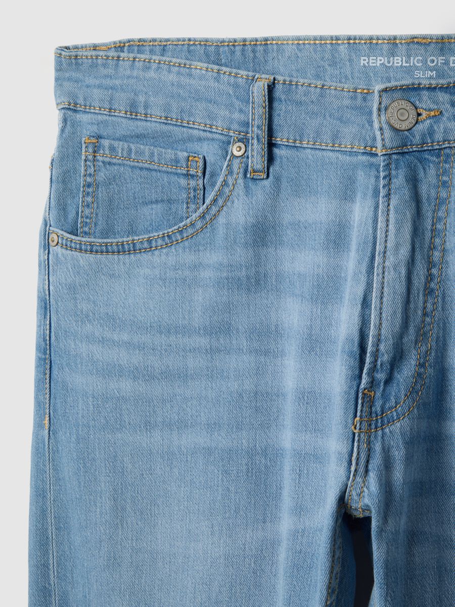 Light blue stretch cotton slim fit jeans_5