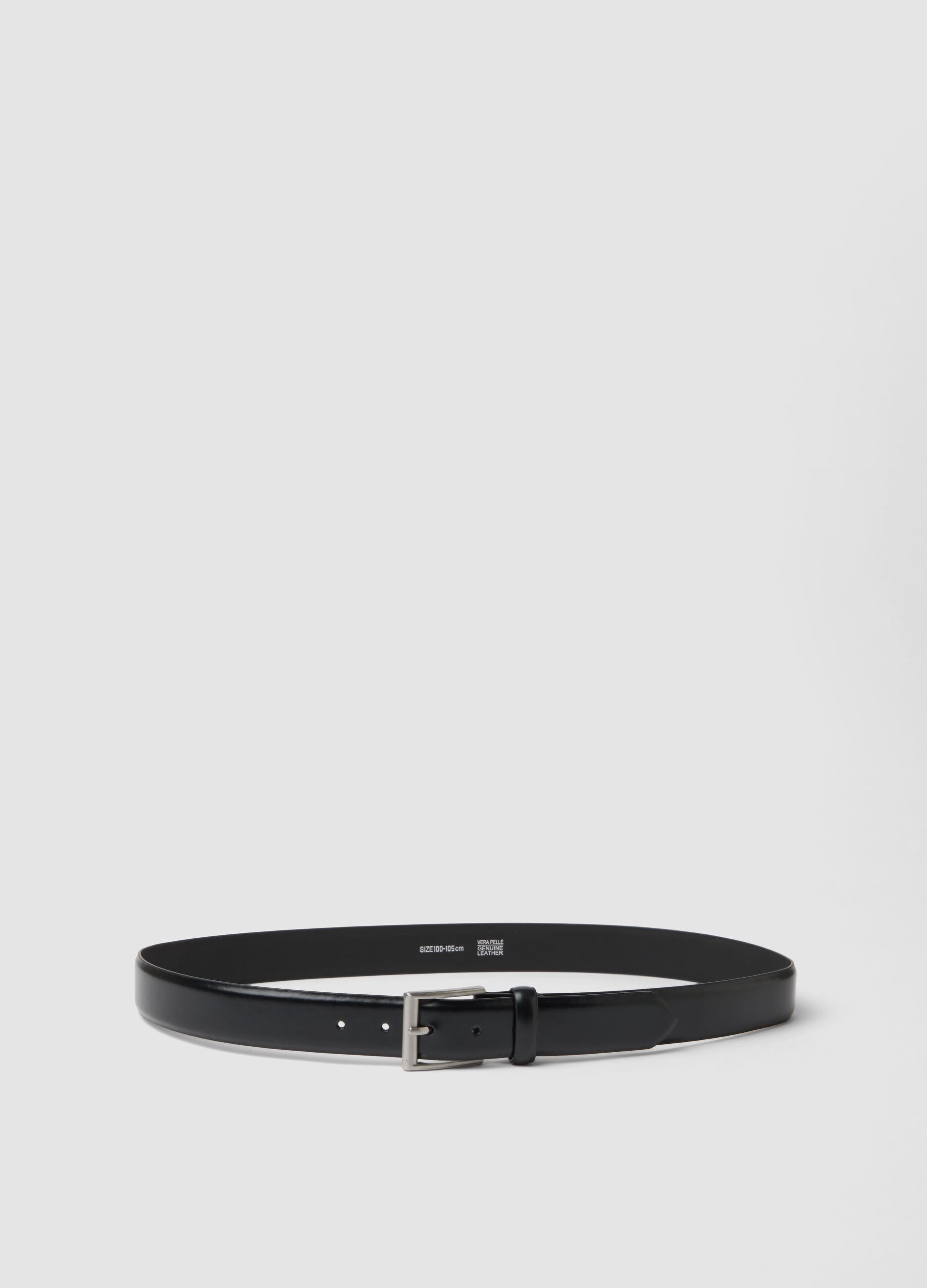 Black genuine leather belt with metal buckle