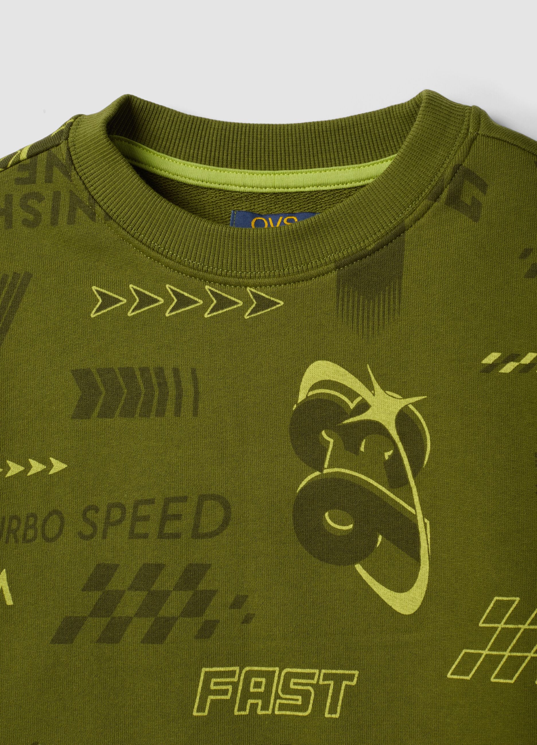 Felpa verde in misto cotone e viscosa con stampe racing over fit