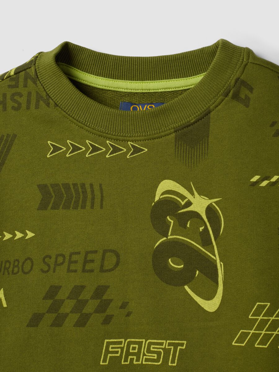 Felpa verde in misto cotone e viscosa con stampe racing over fit_2