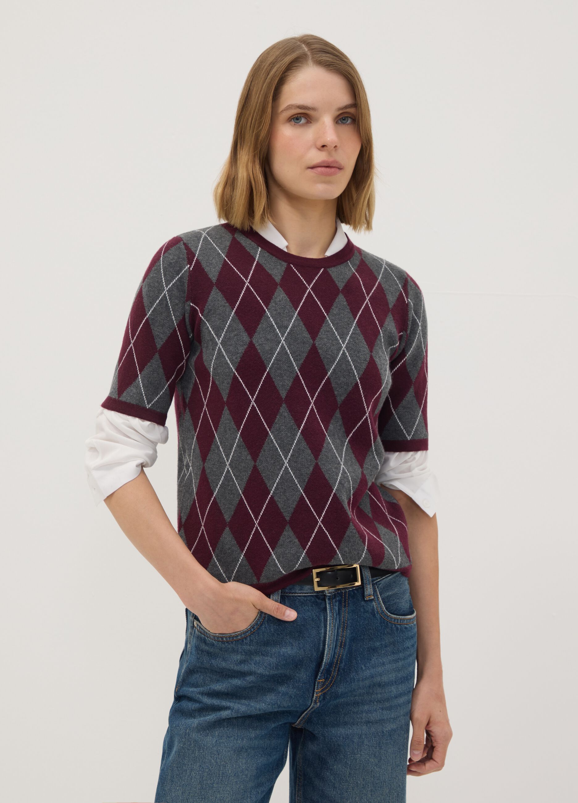 Maglia multicolor a rombi con girocollo regular fit