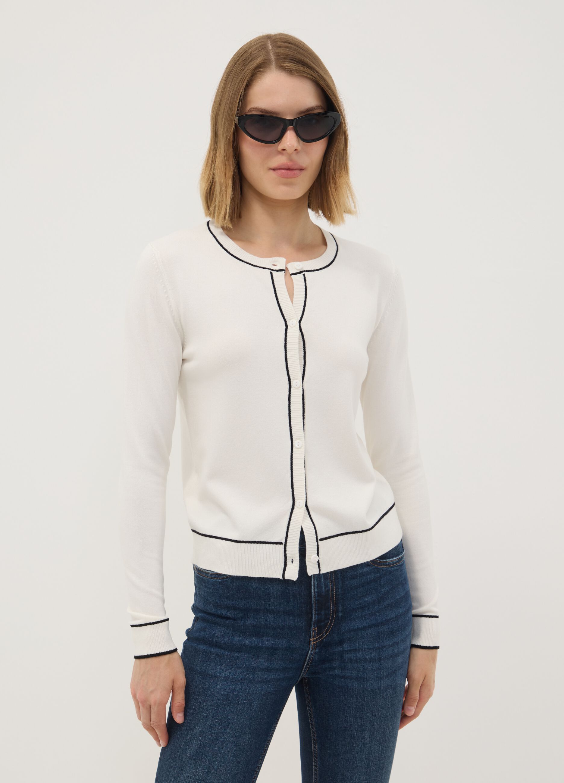 White stretch viscose regular-fit cardigan