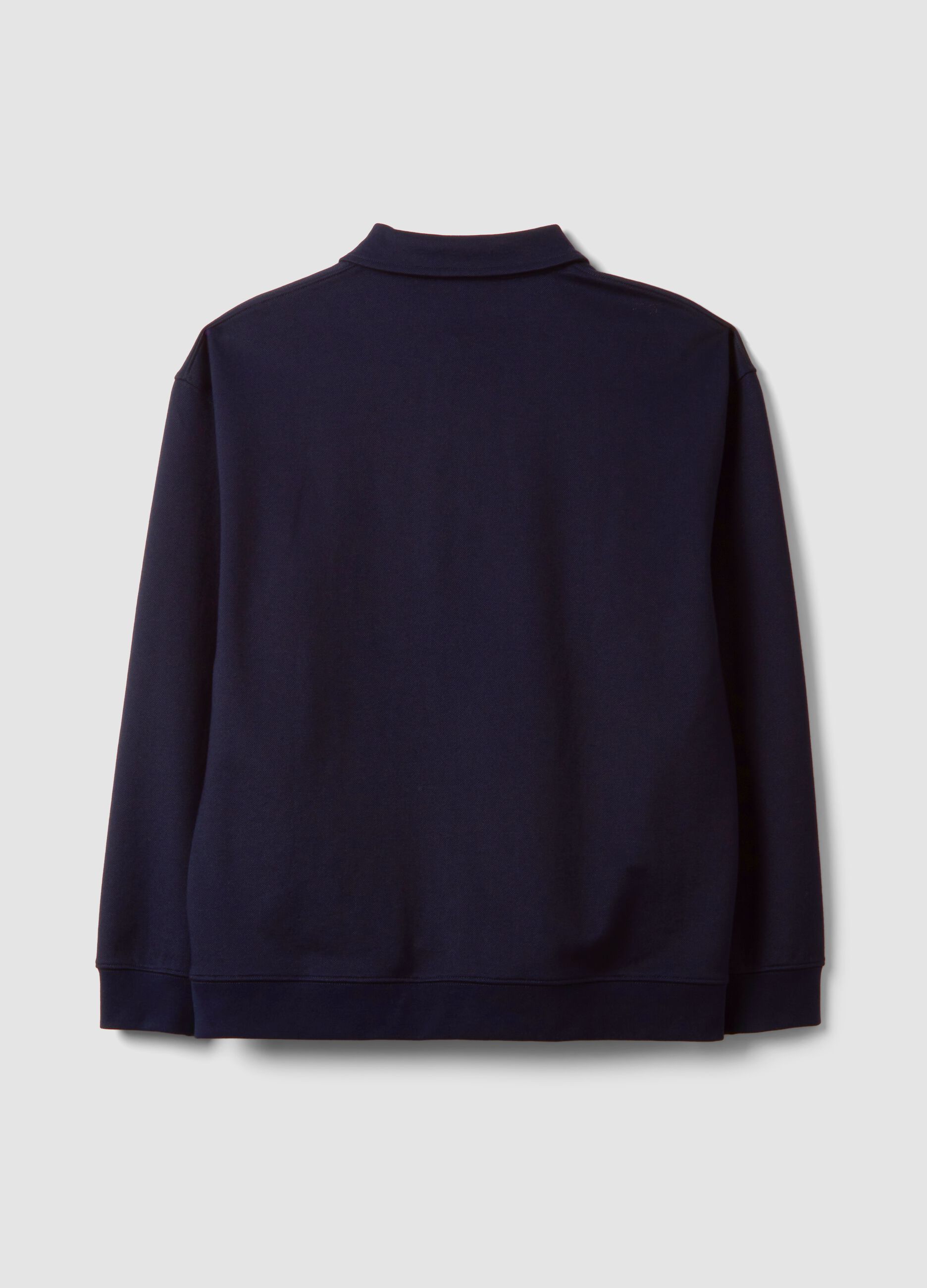 Navy stretch polo-collar sweatshirt with a relaxed fit