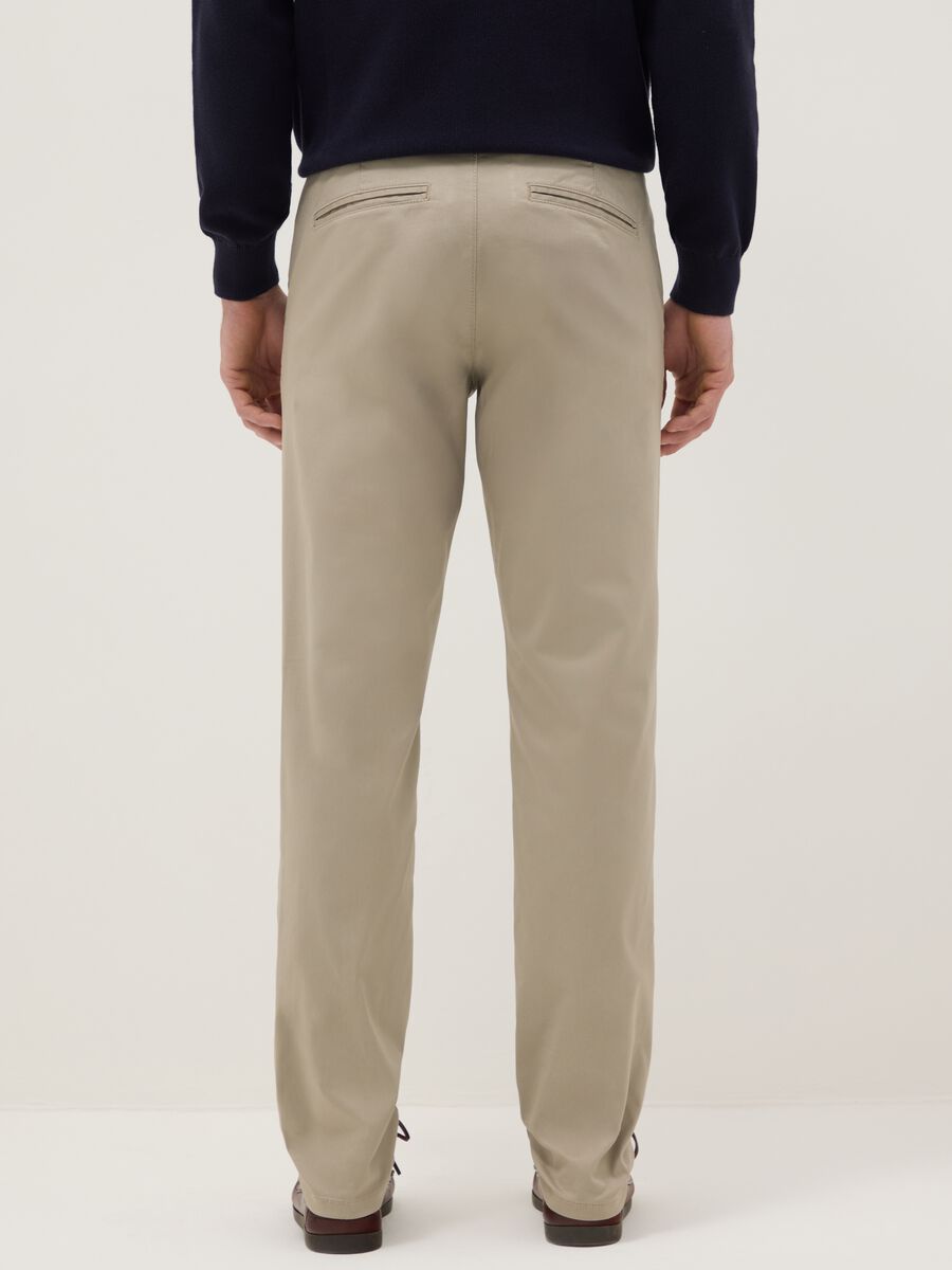 Beige slim fit stretch cotton chino trousers_2