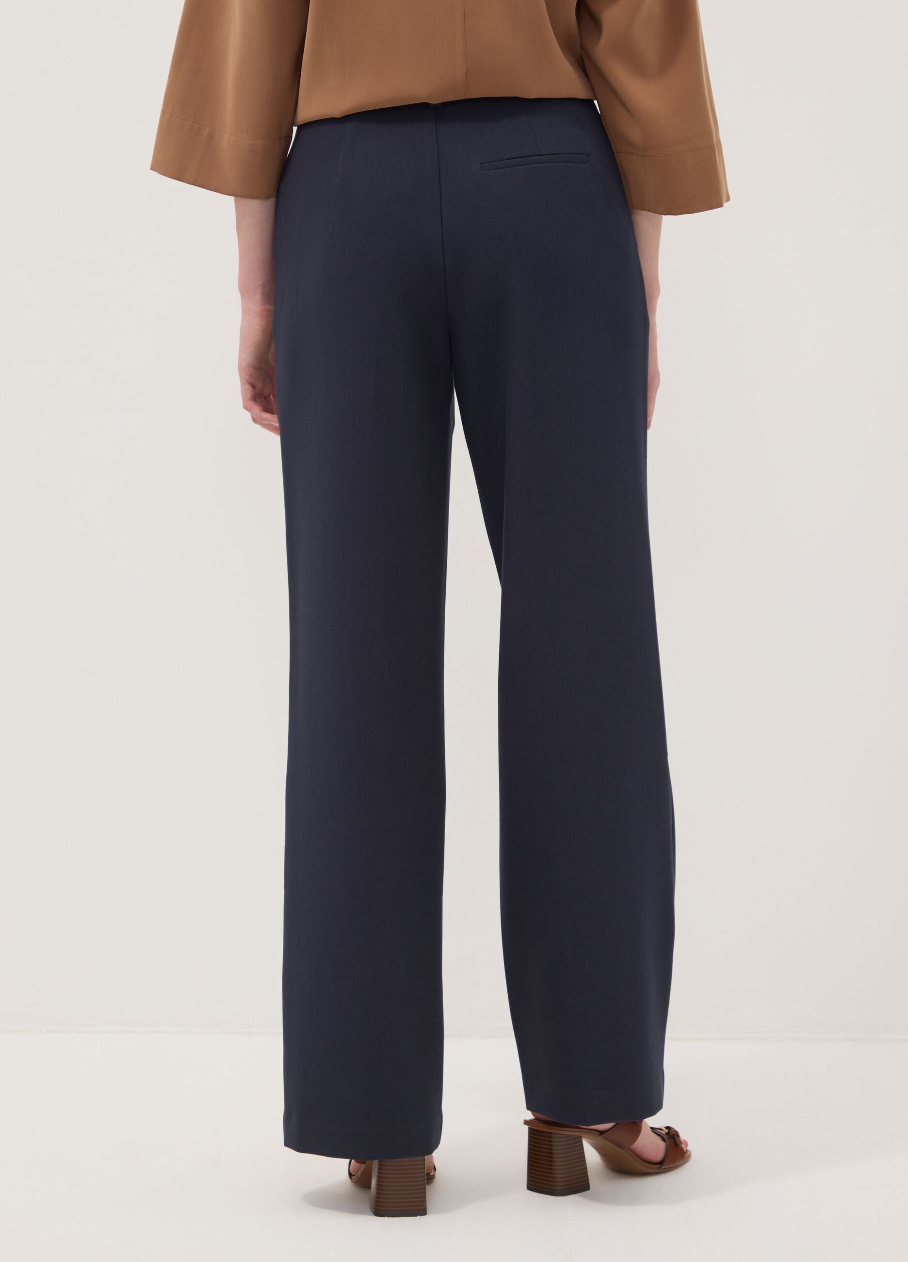 Straight-leg blue stretch viscose trousers