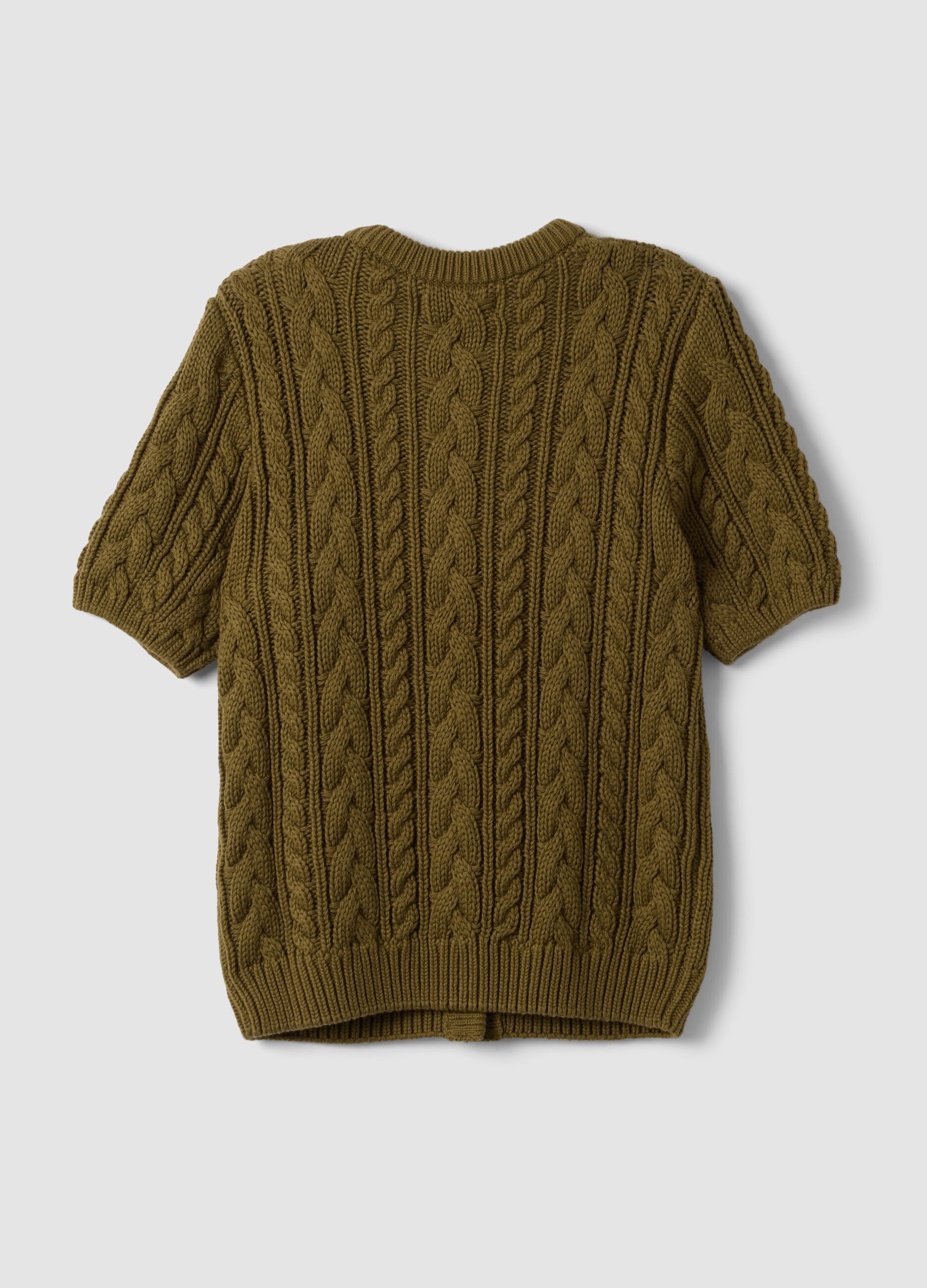 Cardigan verde in puro cotone a trecce regular fit