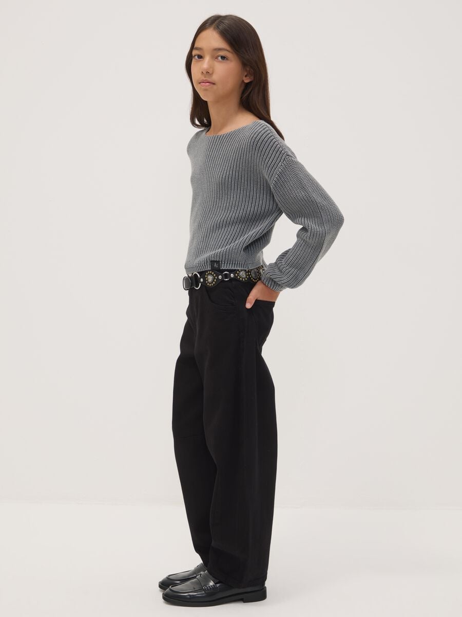 Black pure cotton baggy-fit trousers_0