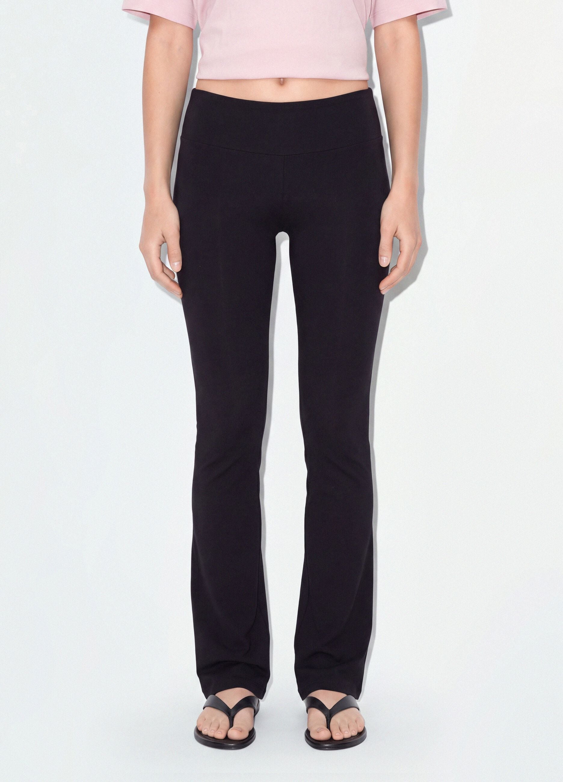Black stretch cotton flare trousers