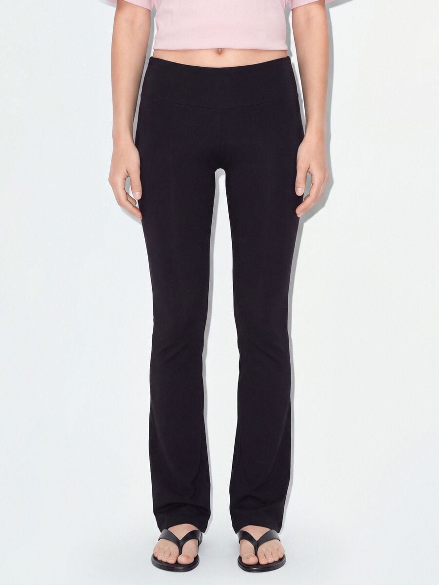 Black stretch cotton flare trousers_1