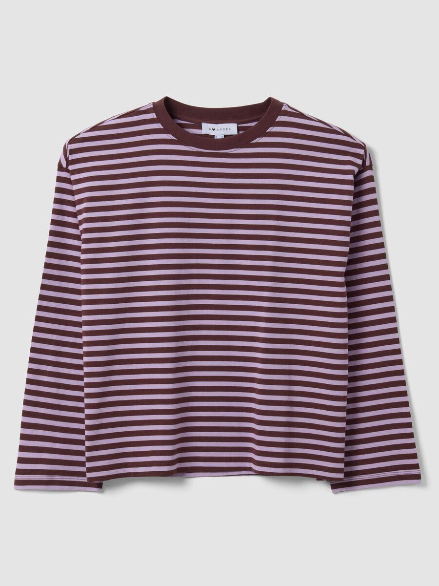 Purple striped pure cotton T-shirt with crew neck, relaxed fit_4