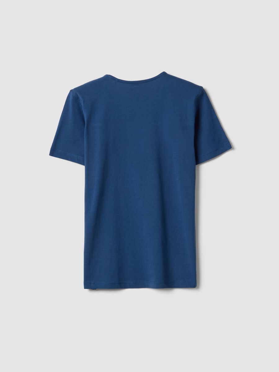Boys' blue pure cotton T-shirt, relaxed fit with white collar_1