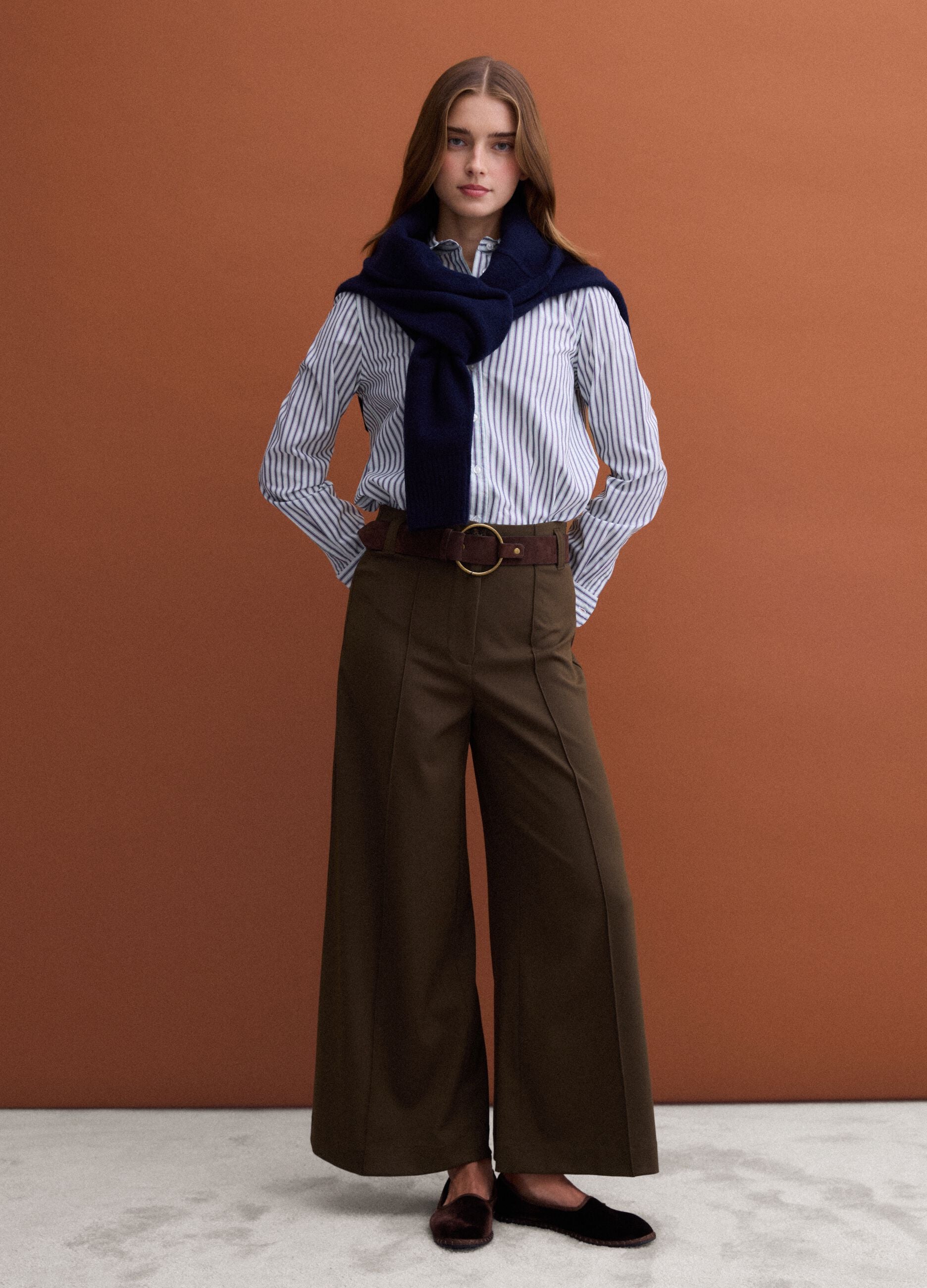 Green wide-leg stretch viscose chino trousers