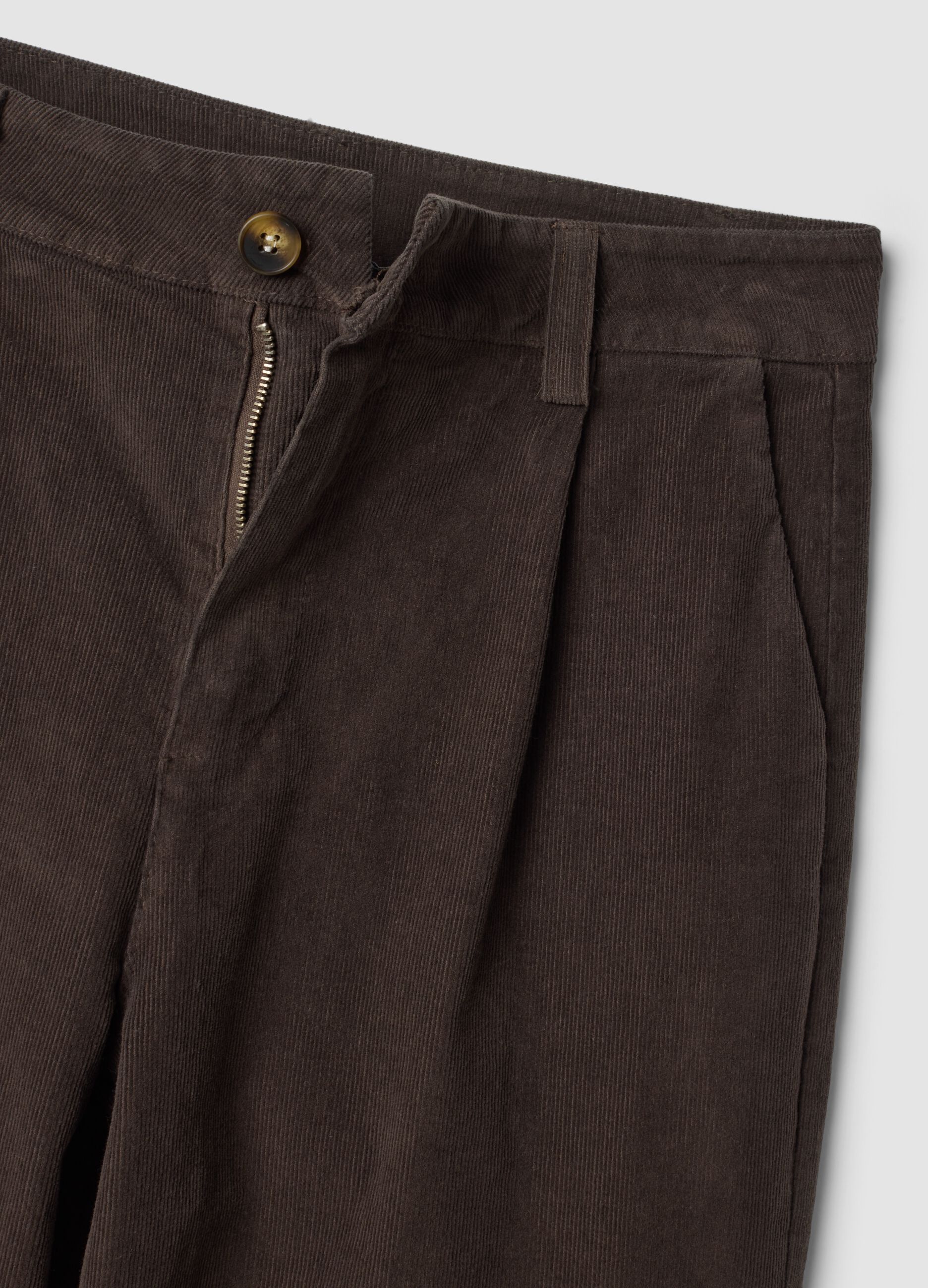 Braune Ripp-Hose aus elastischer Baumwolle im Regular Fit