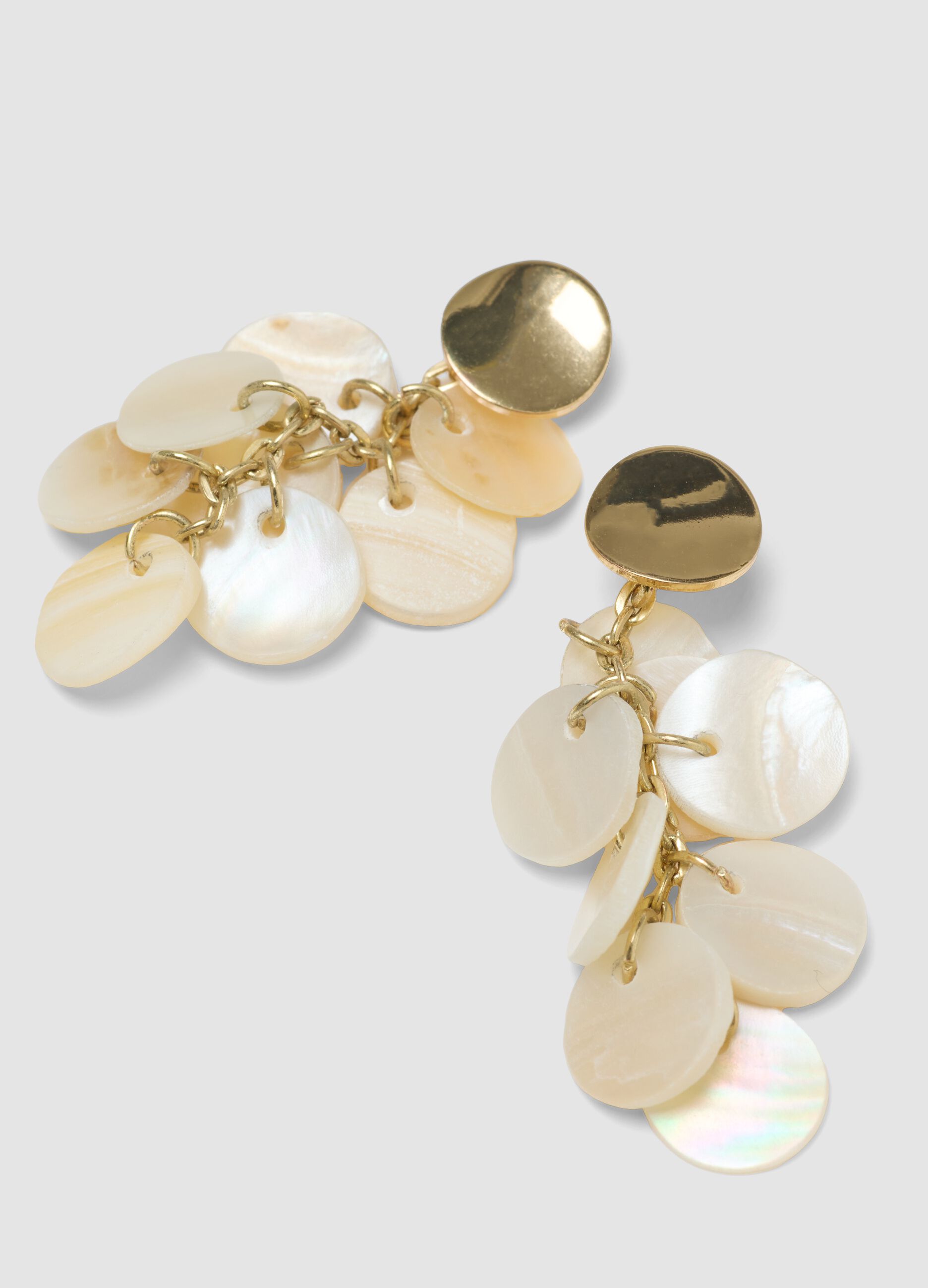 Drop earrings with pearlescent discs and gold-tone details