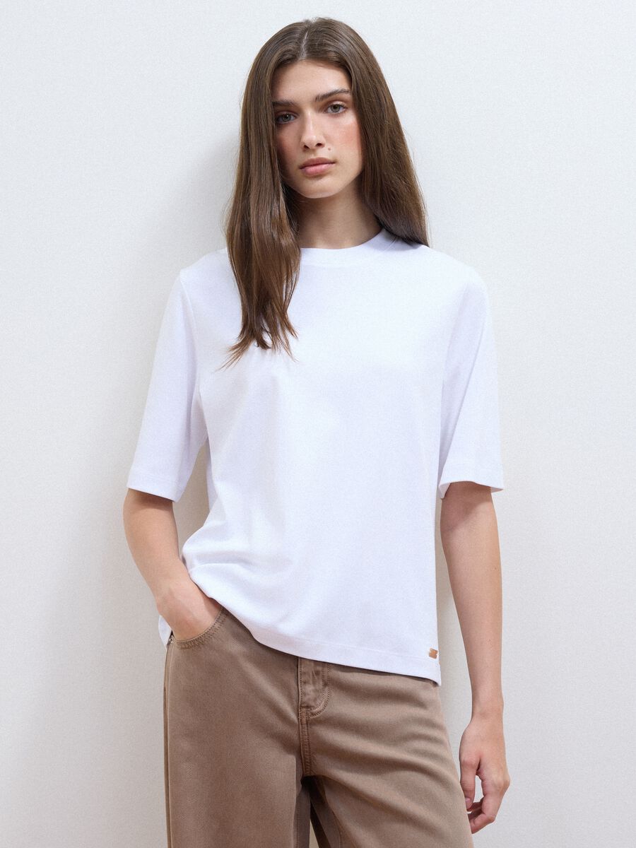 White boxy-fit T-shirt in cotton and viscose blend_1