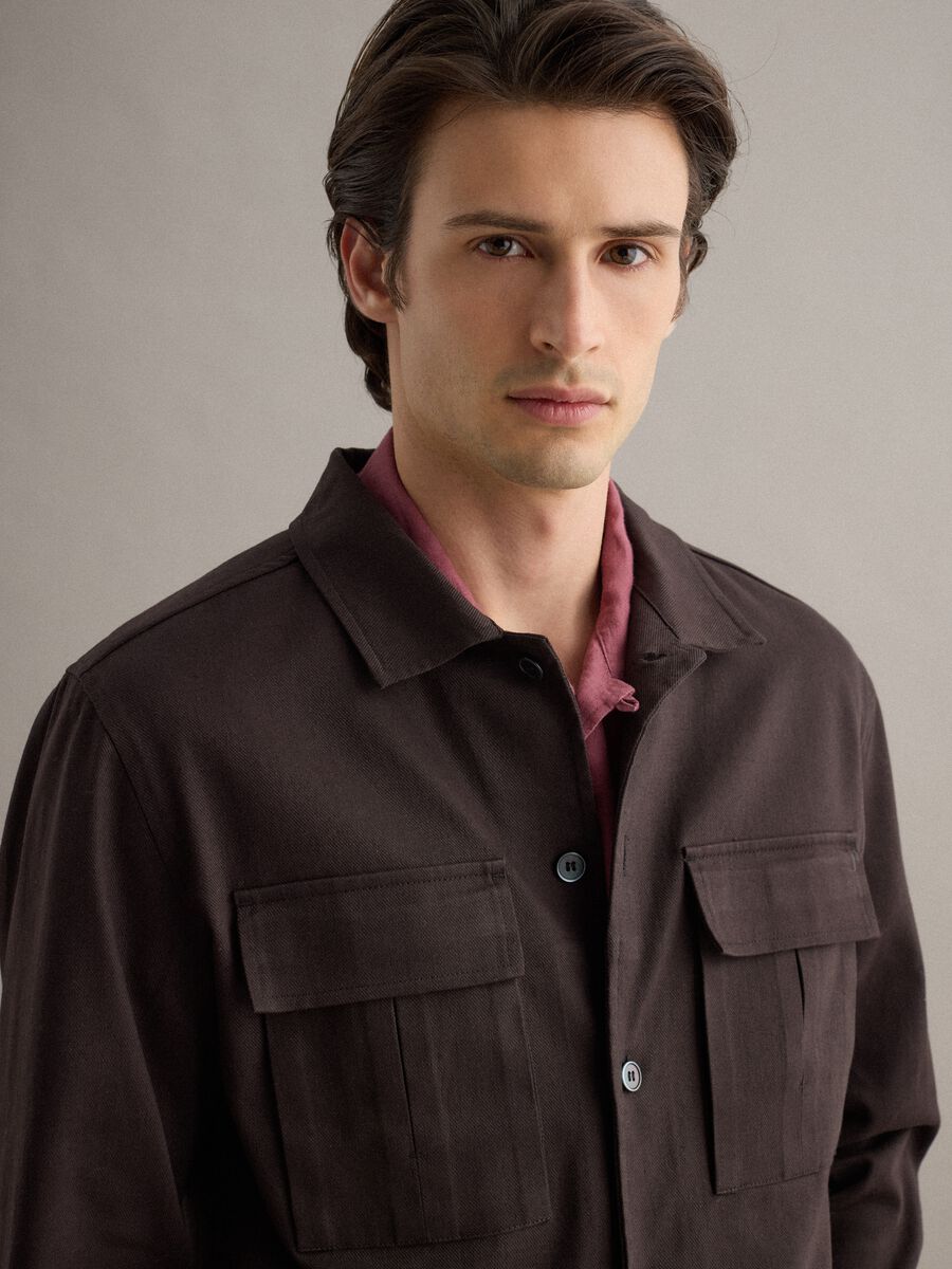 Brown cotton-linen blend jacket regular fit_4