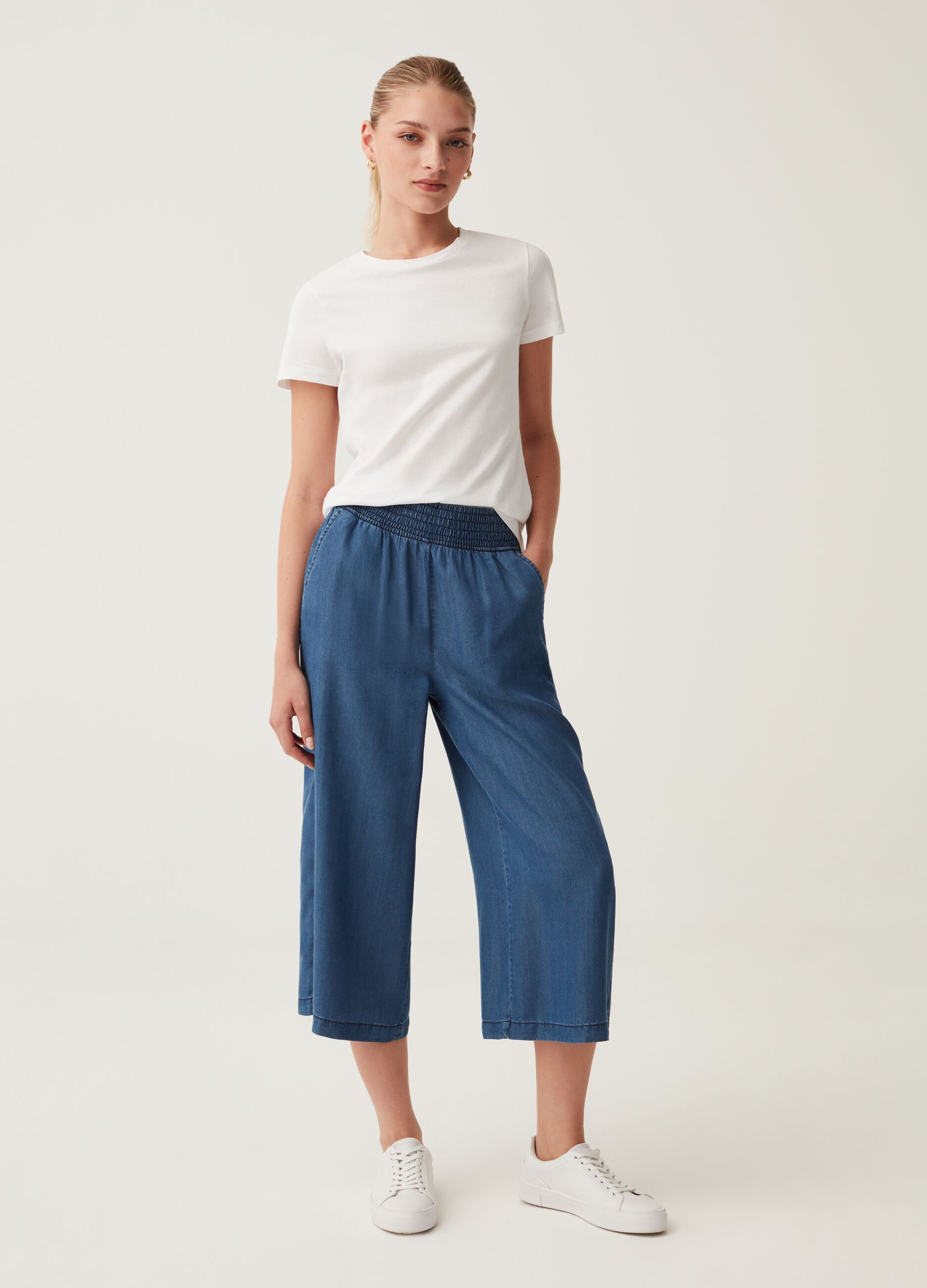 Crop palazzo trousers in Lyocell