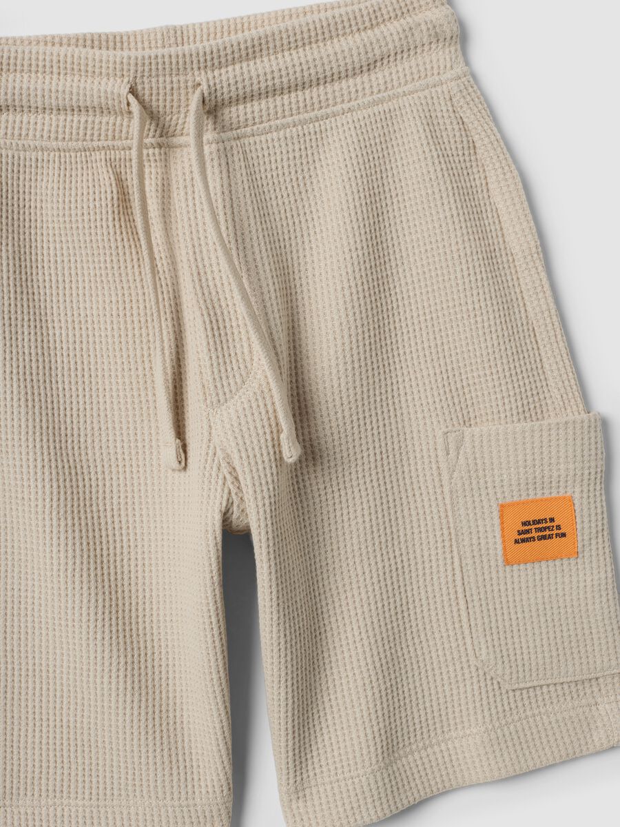 Orange and beige cotton-blend set with T-shirt and shorts_3