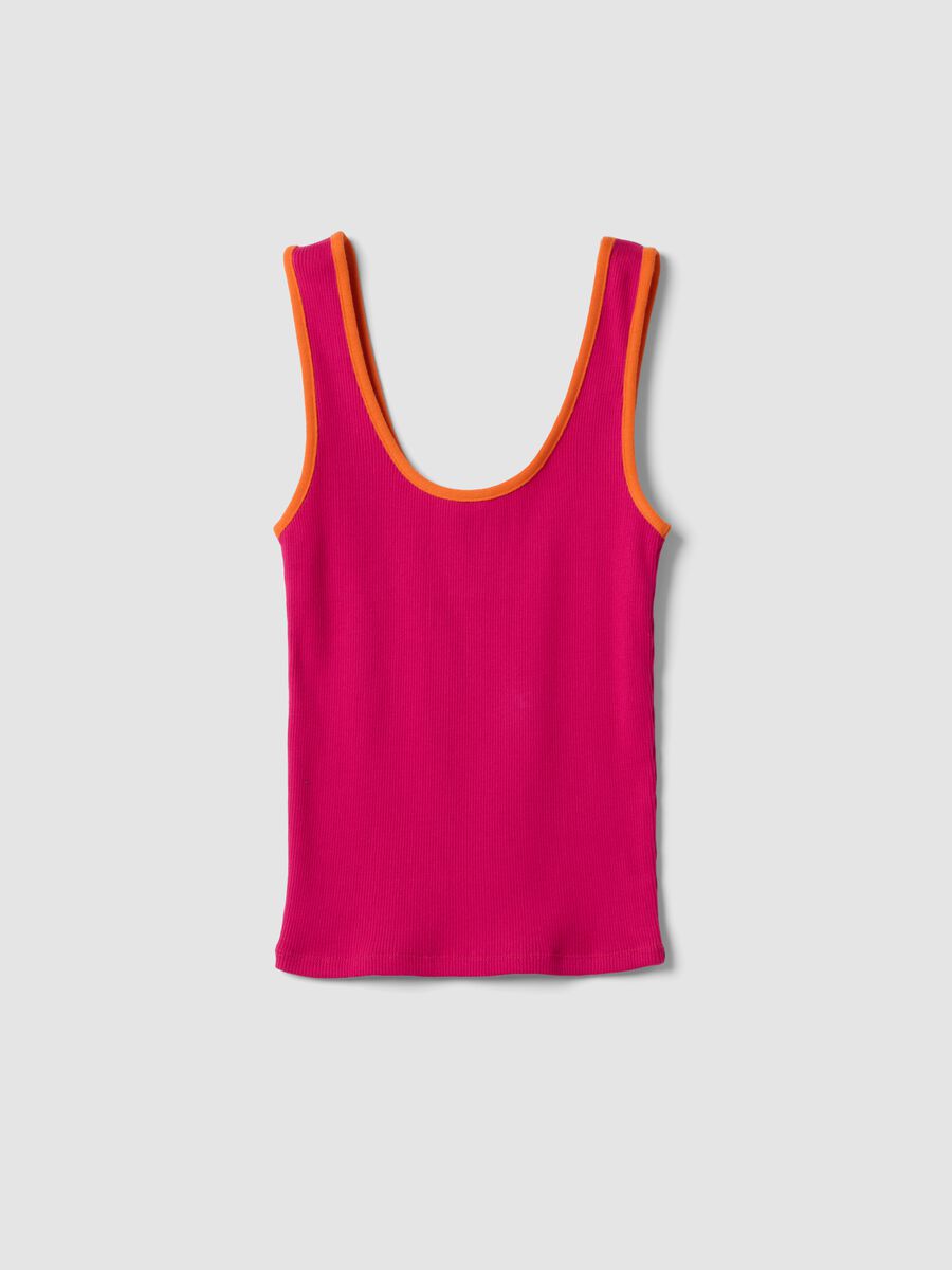 Pink pure cotton ribbed tank top_0