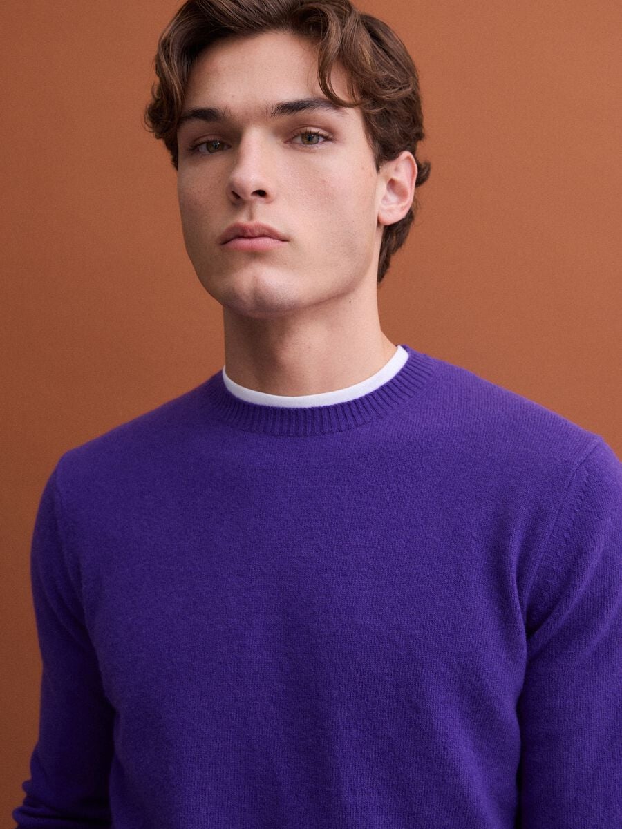 Purple pure wool crew-neck jumper, regular fit_2