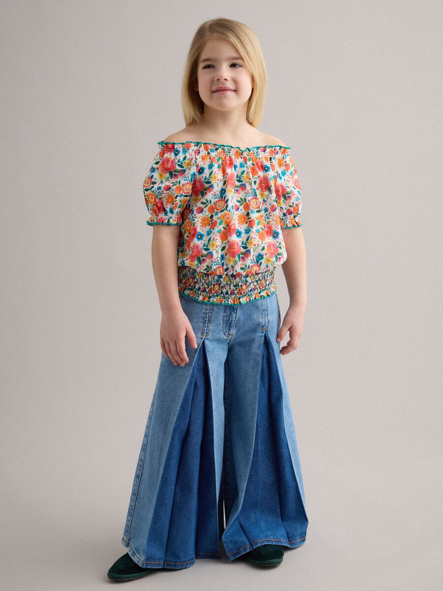 Girls' Pure Cotton Denim Super Wide Leg Jeans_0