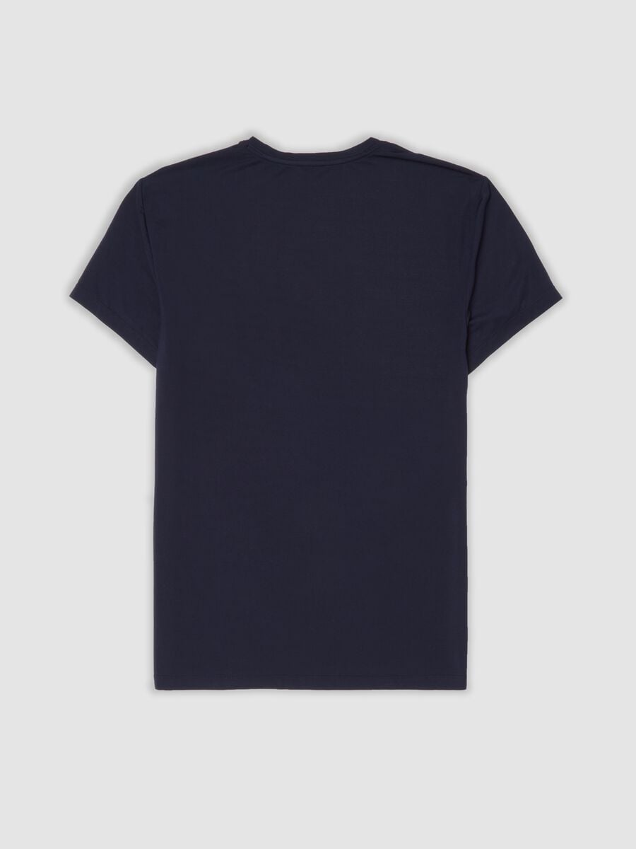 Blaues T-Shirt aus elastischem Modal mit Rundhalsausschnitt_2