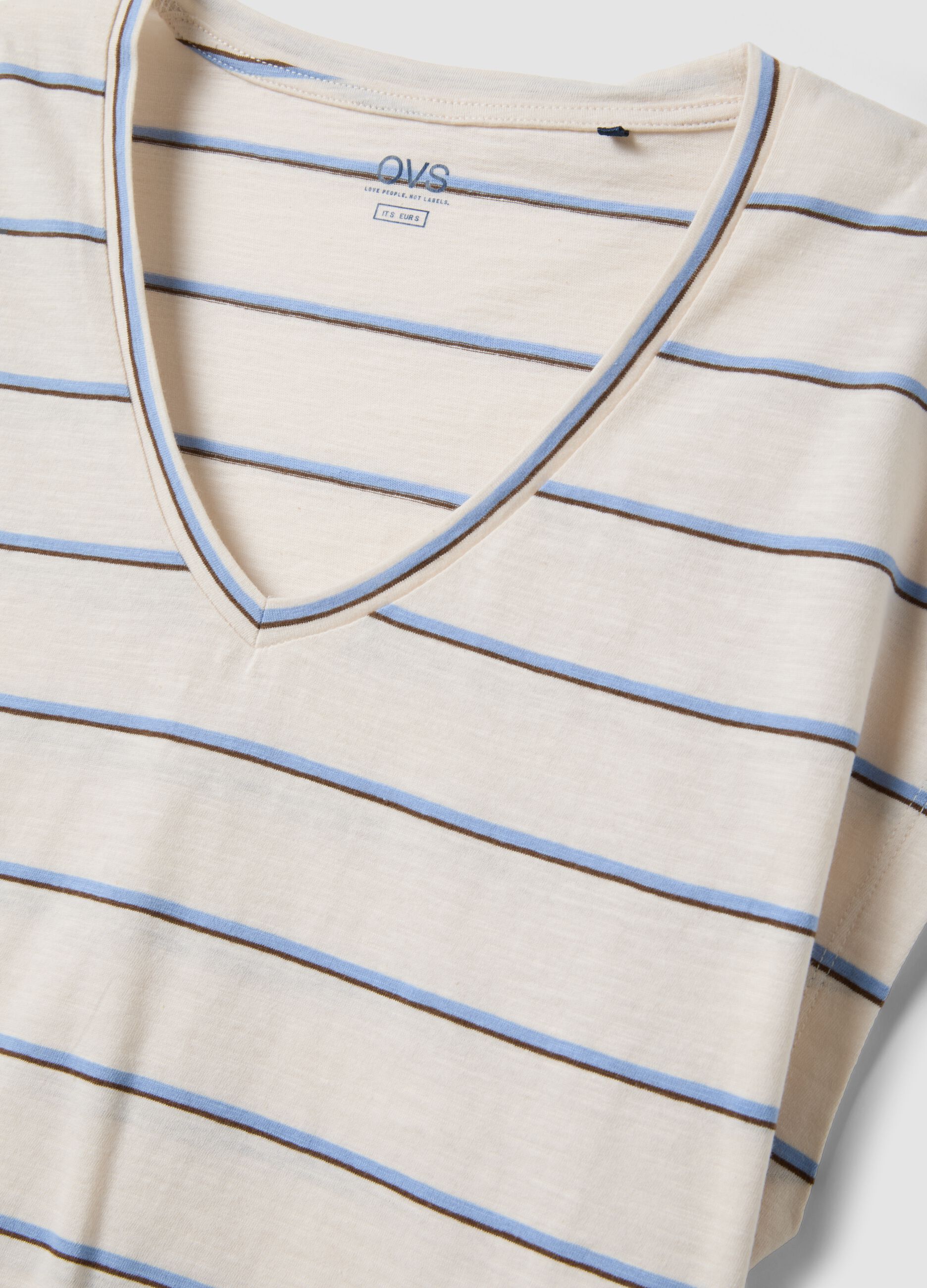 Beige pure cotton striped T-shirt