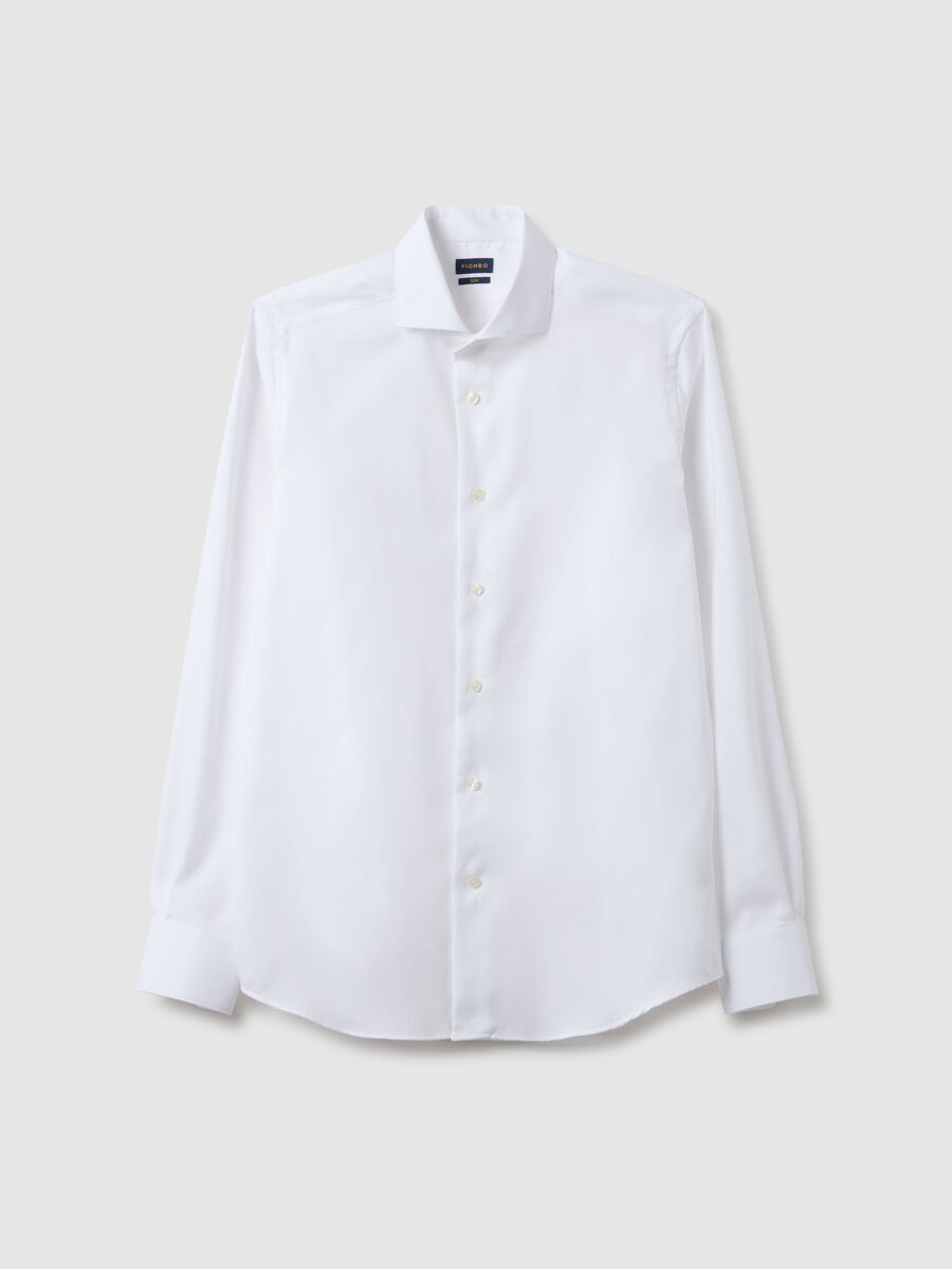 White pure cotton slim fit shirt_0