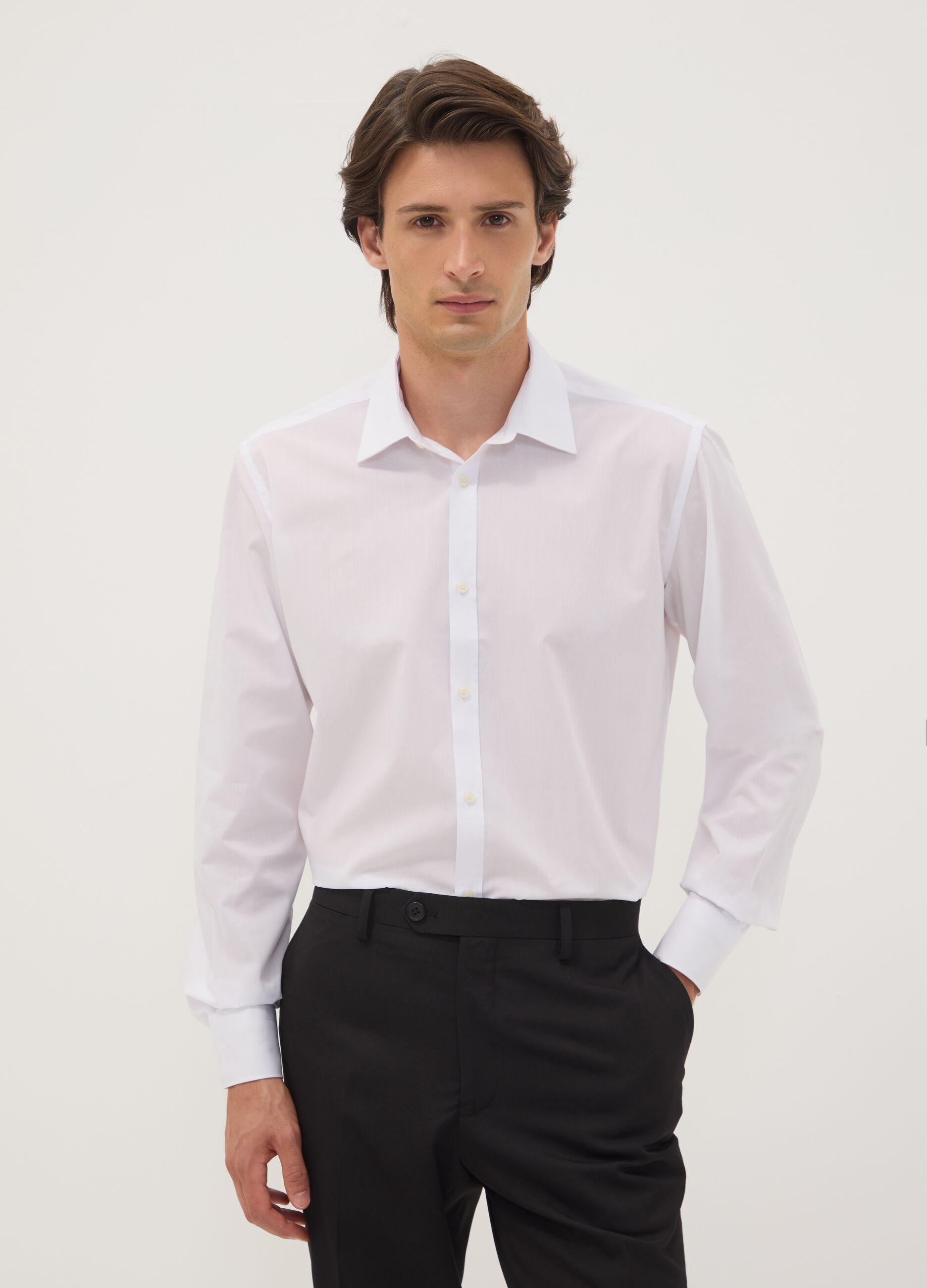White slim-fit easy-iron shirt with classic collar