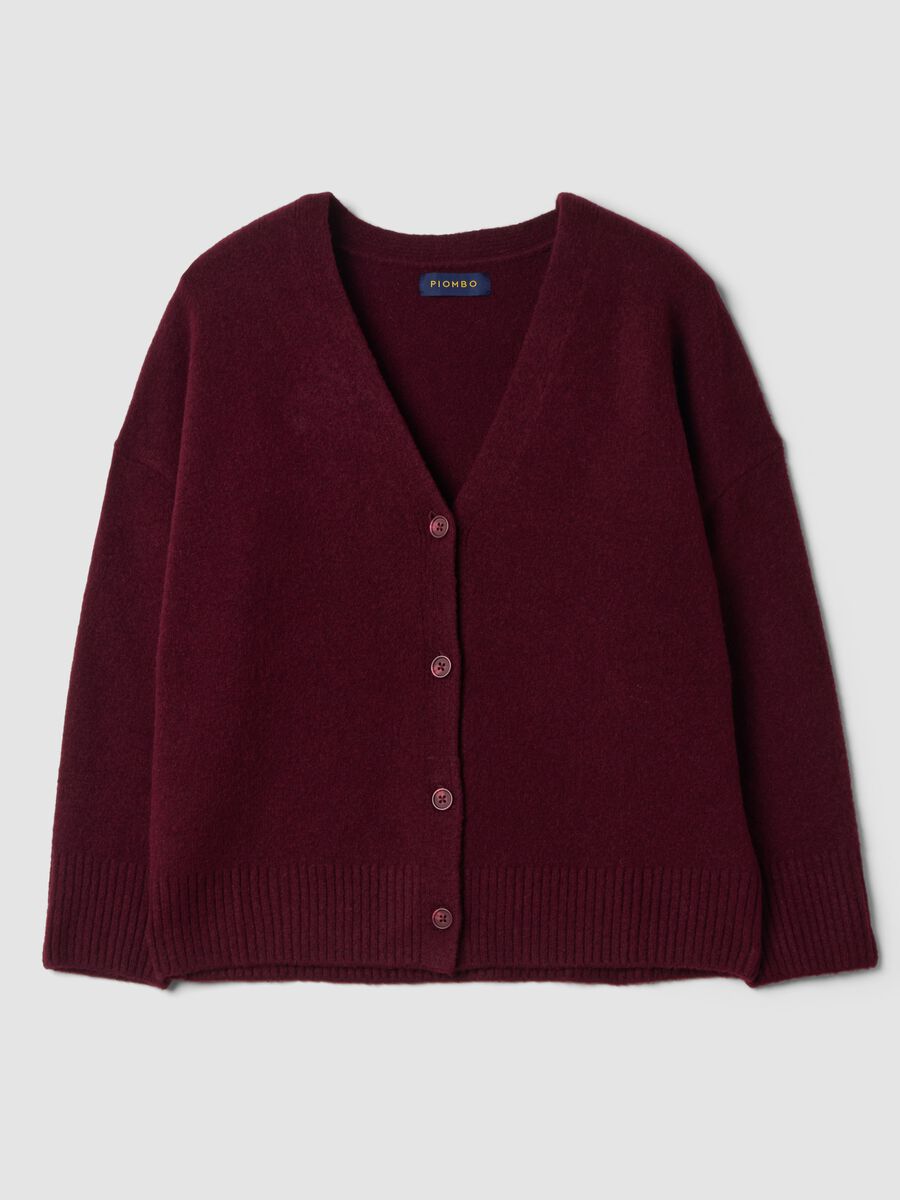 Red stretch-wool cardigan with deep V-neck_4
