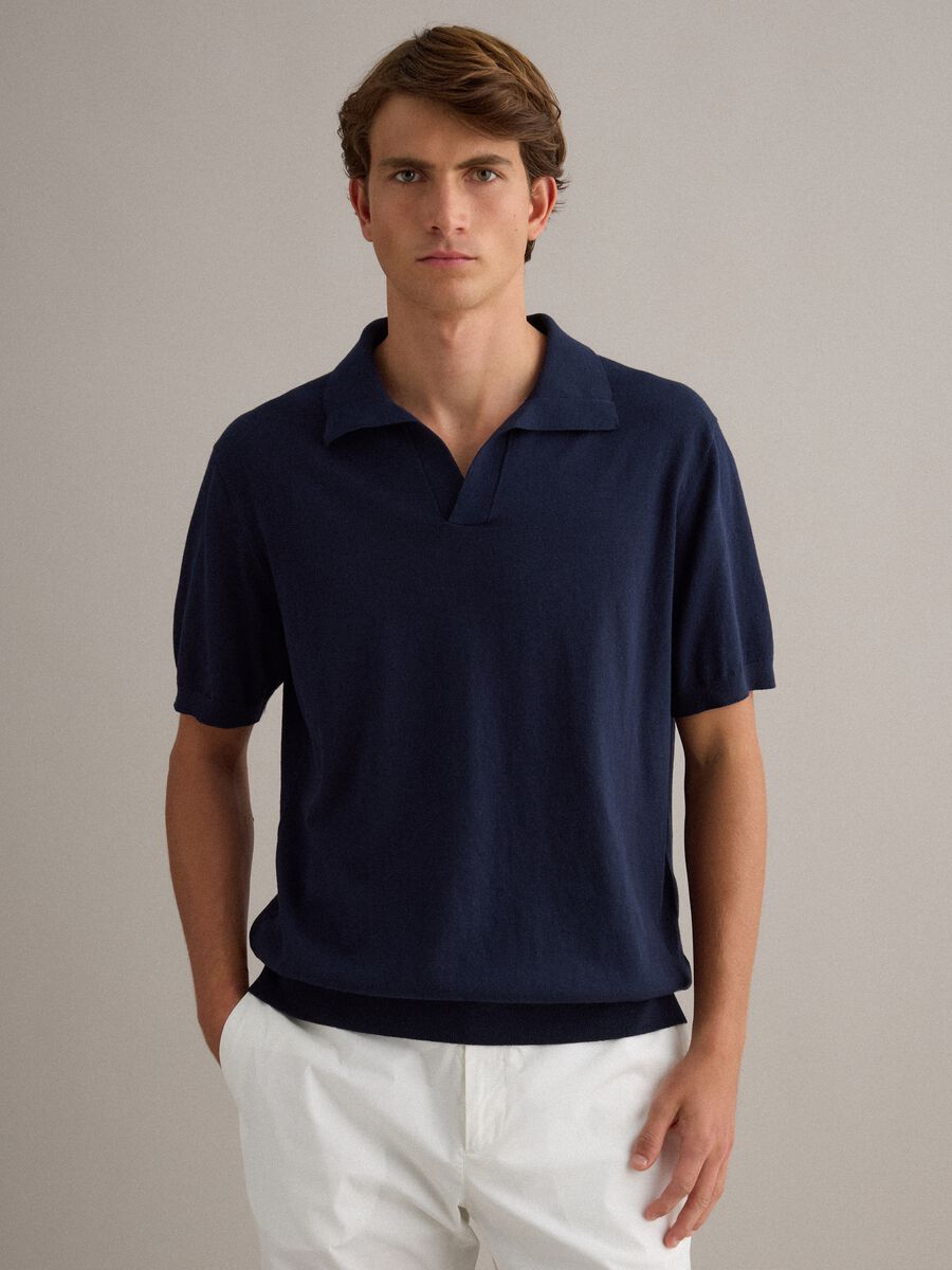 Short-sleeved blue polo in pure cotton_2