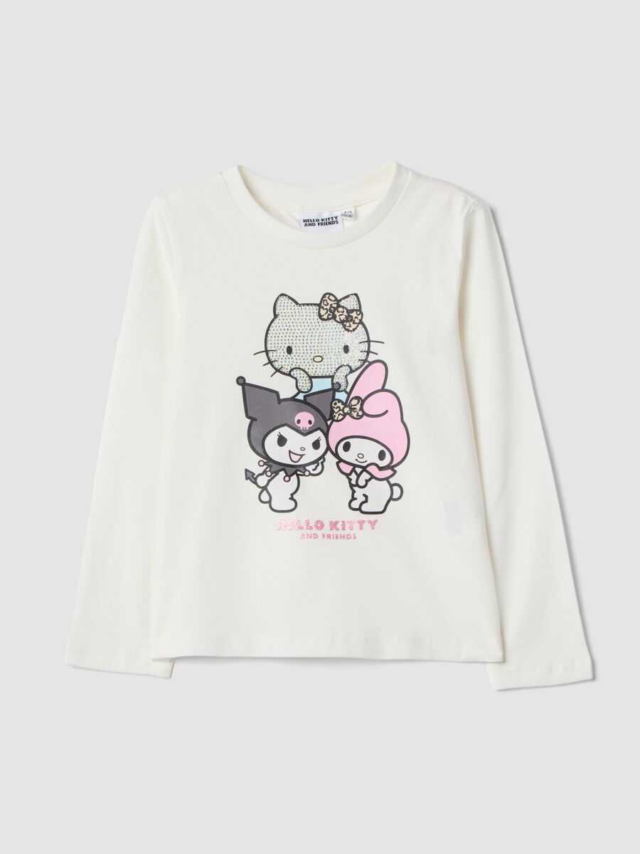 White stretch cotton Hello Kitty print T-shirt for girls_0