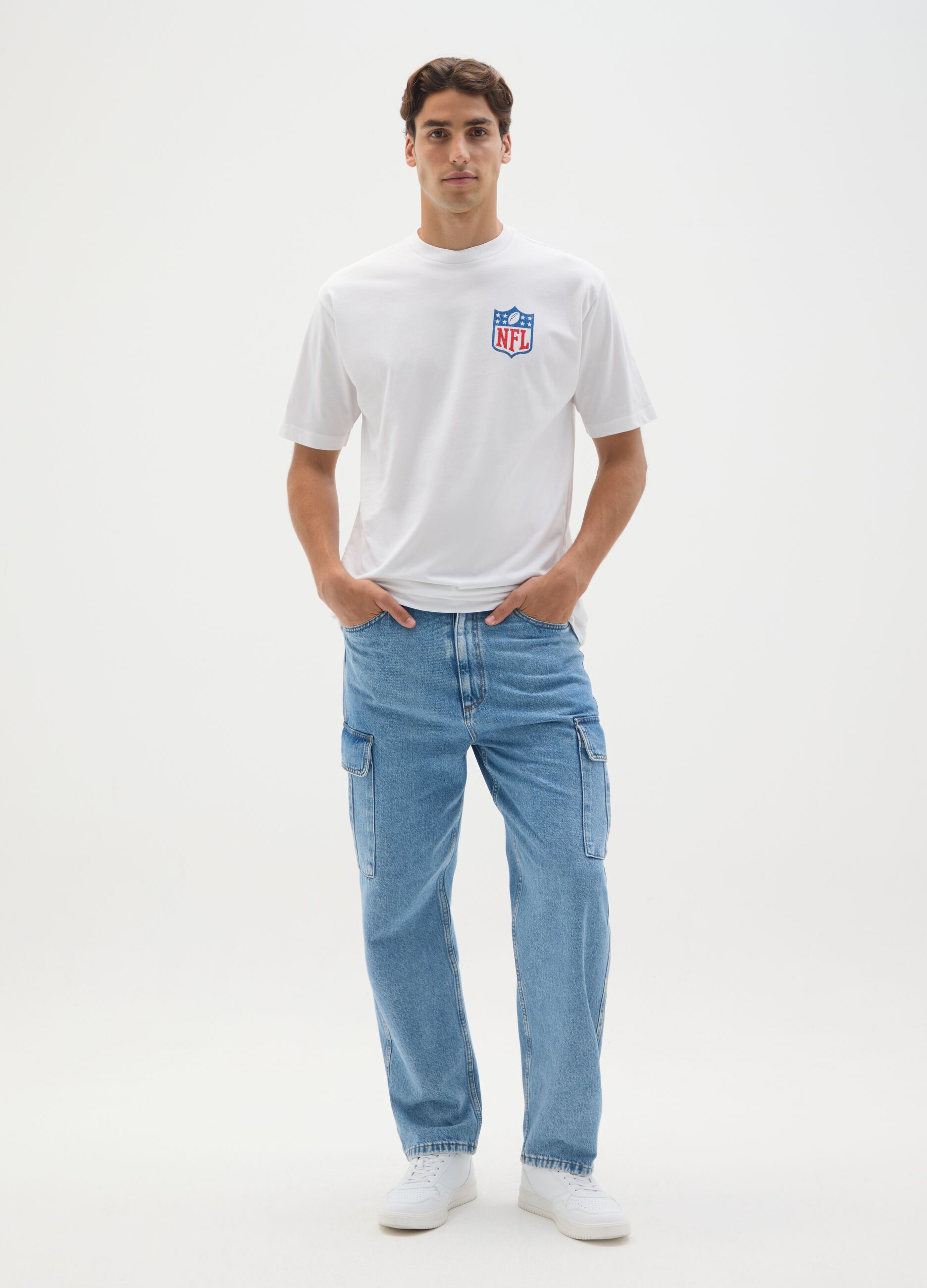 White pure cotton T-shirt with NFL logo