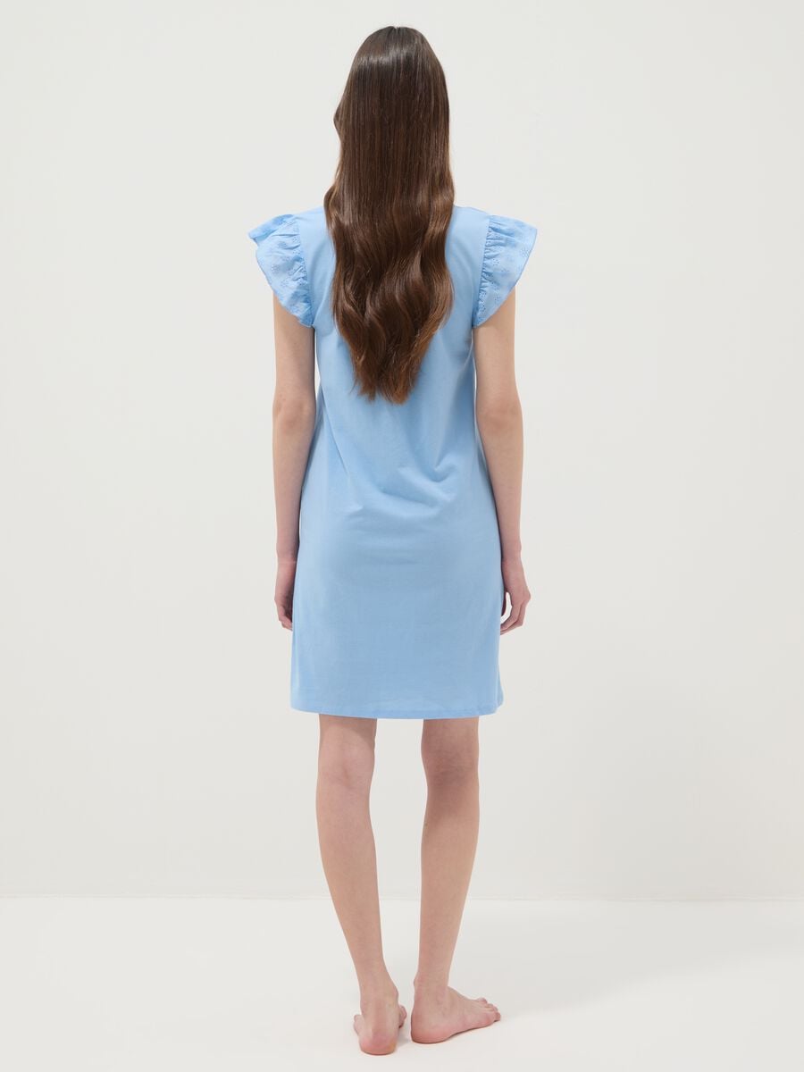 Sky-blue pure cotton nightdress with ruffle trim_3