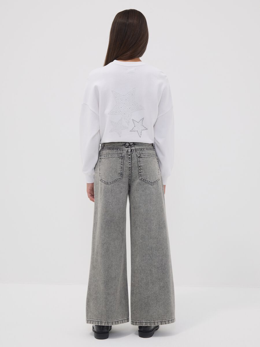 Graue Wide-Leg-Jeans aus reiner Baumwolle mit Nieten f&uuml;r M&auml;dchen_2