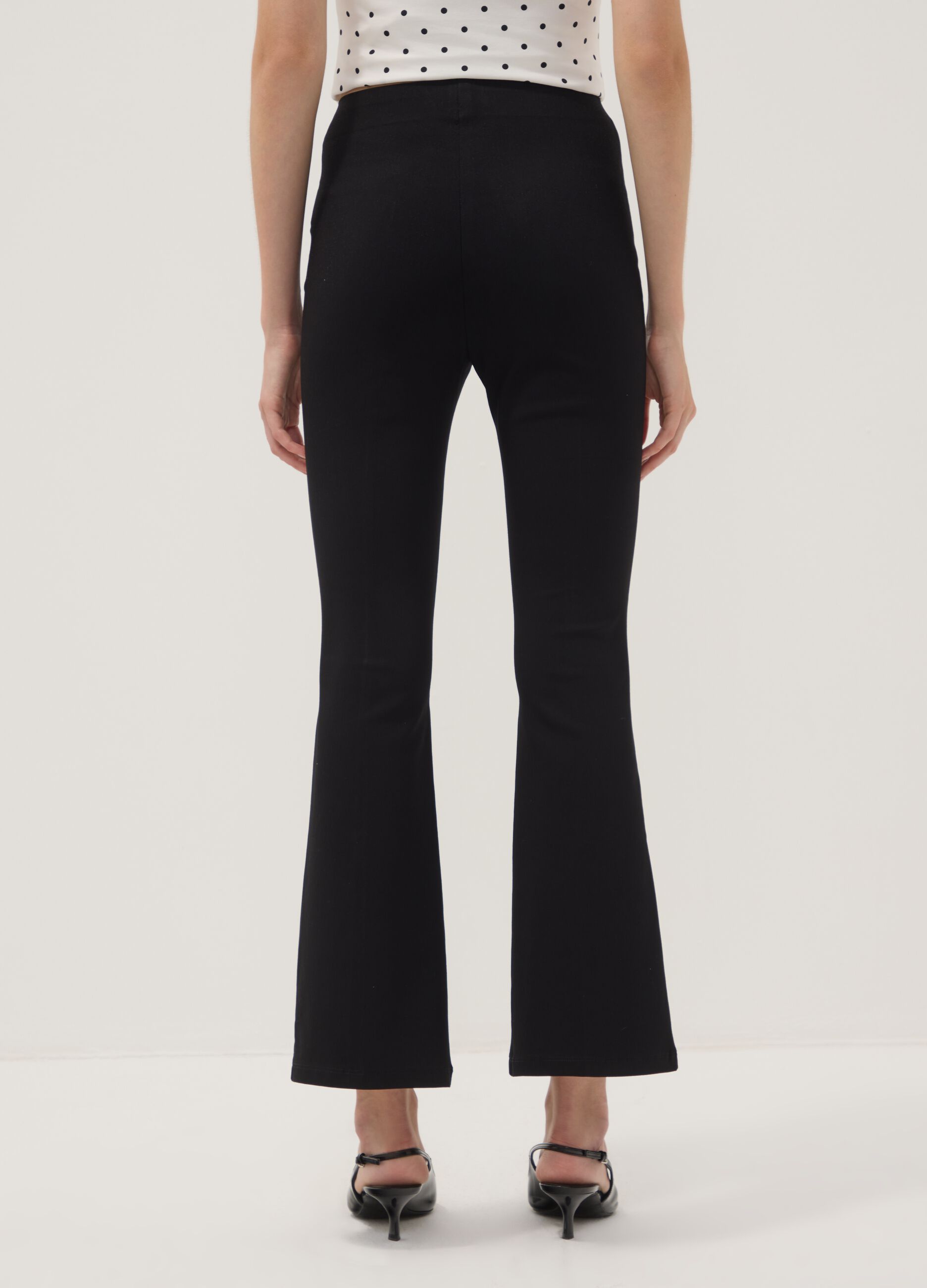 Black flared stretch viscose leggings