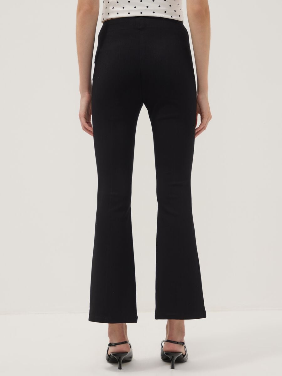 Black flared stretch viscose leggings_3