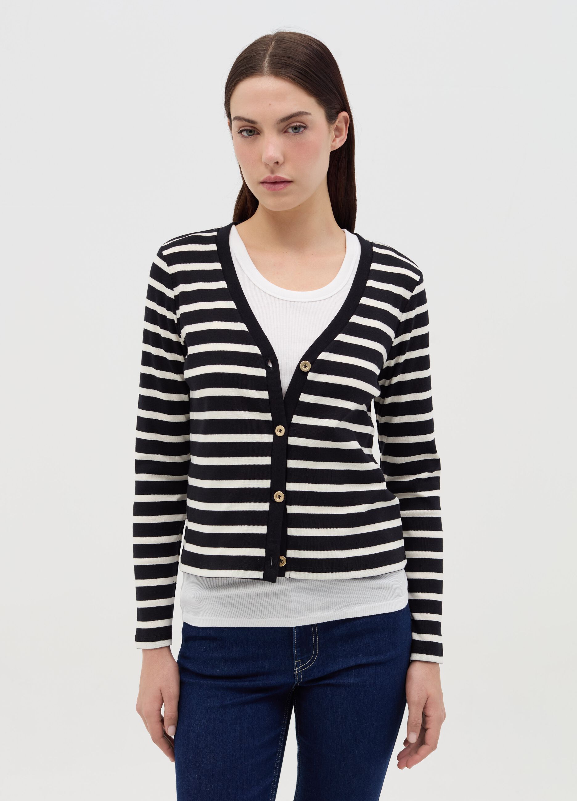 Striped cardigan with V neck