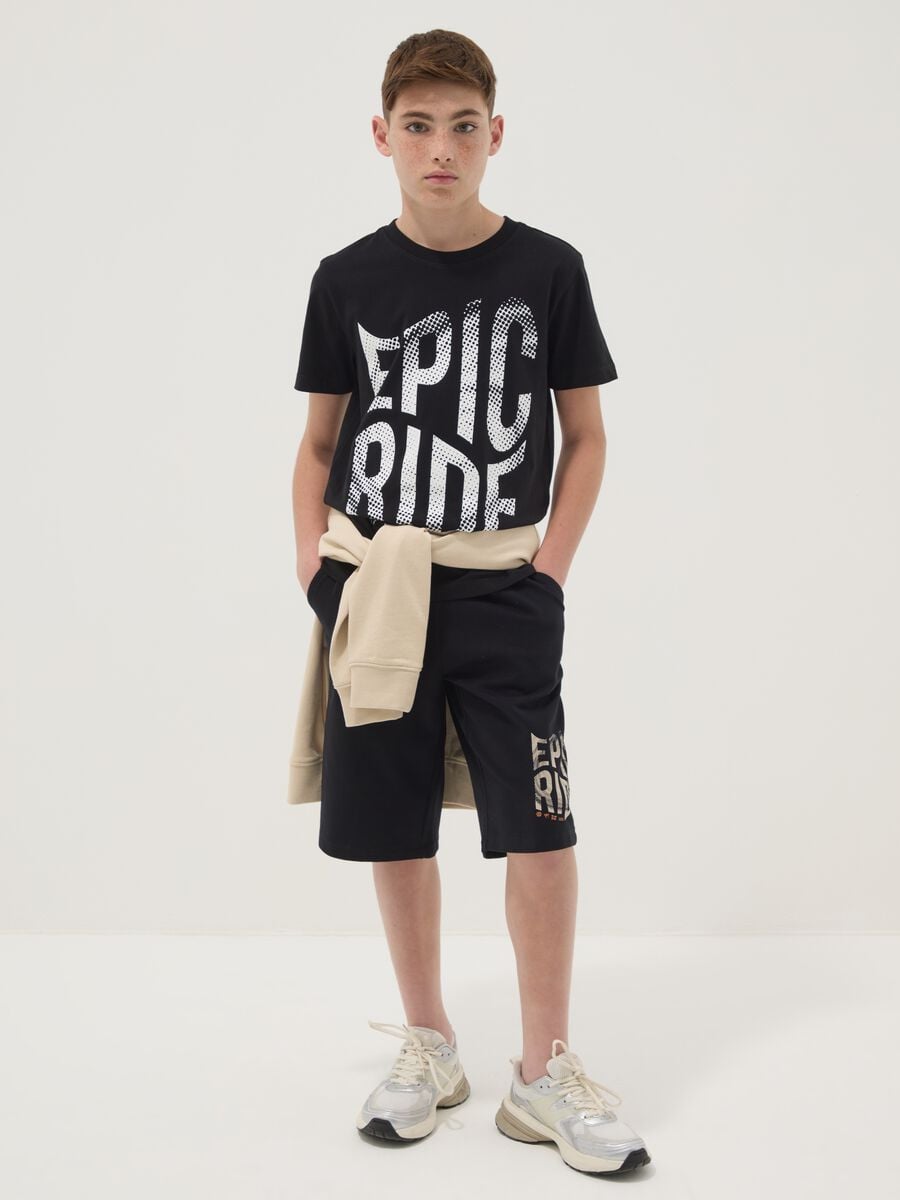Black pure cotton bermuda shorts with elasticated waist_0