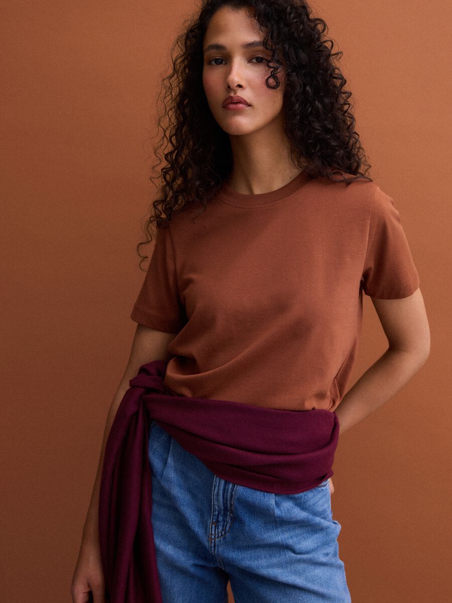 Brown Supima cotton crew-neck T-shirt, regular fit_0